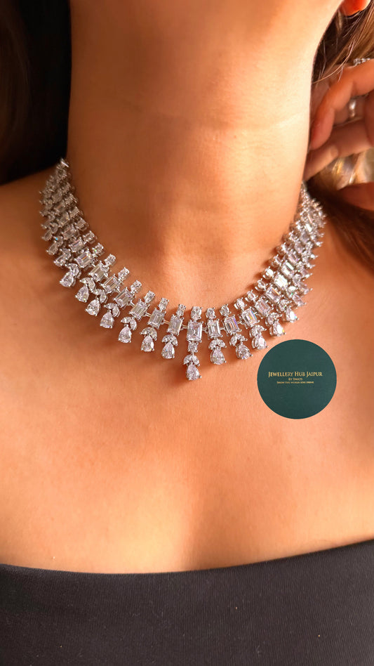 Block & drop shape cz diamond necklace