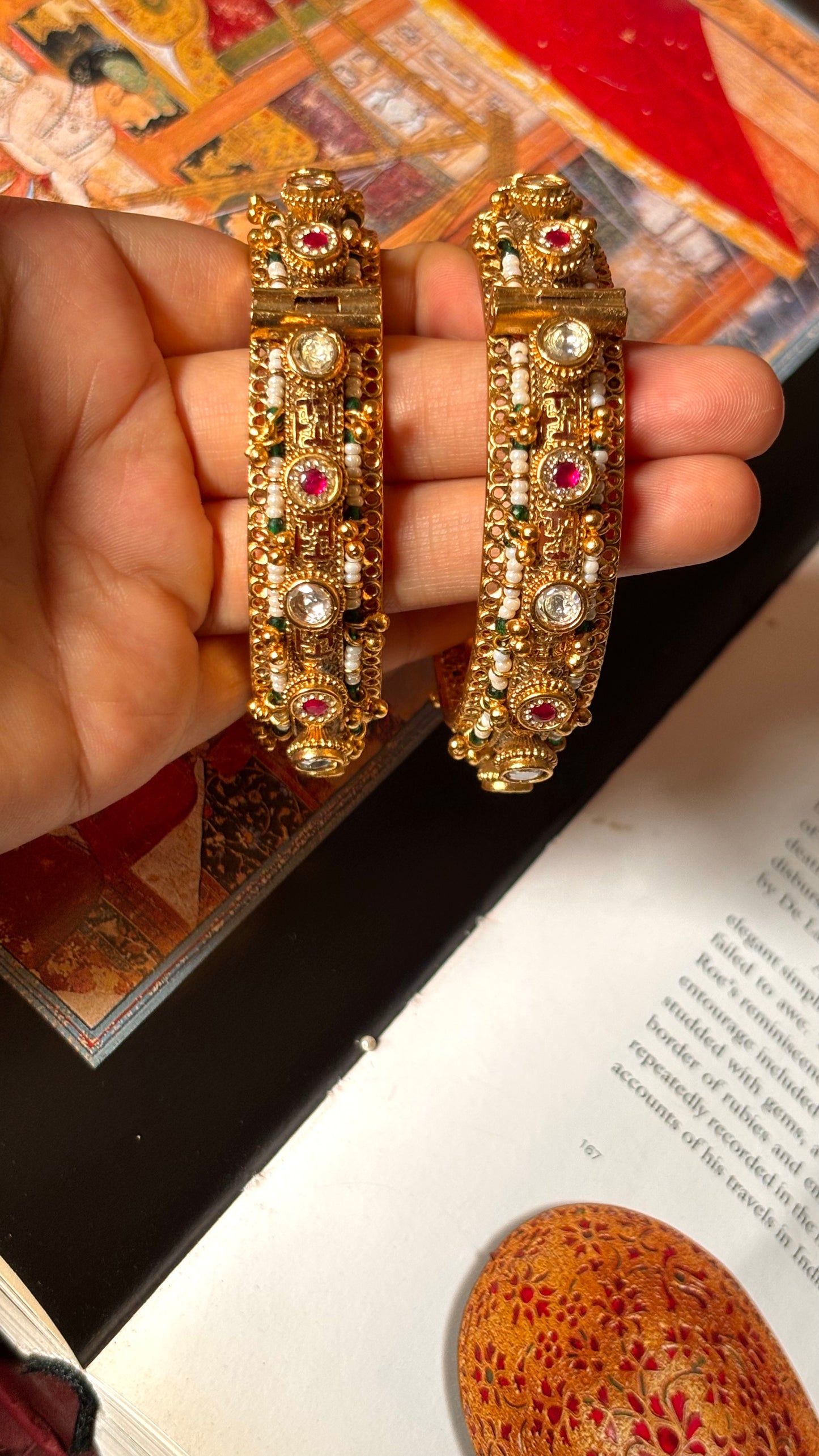 Swastik nakashi gold polish rajwada openable bangles