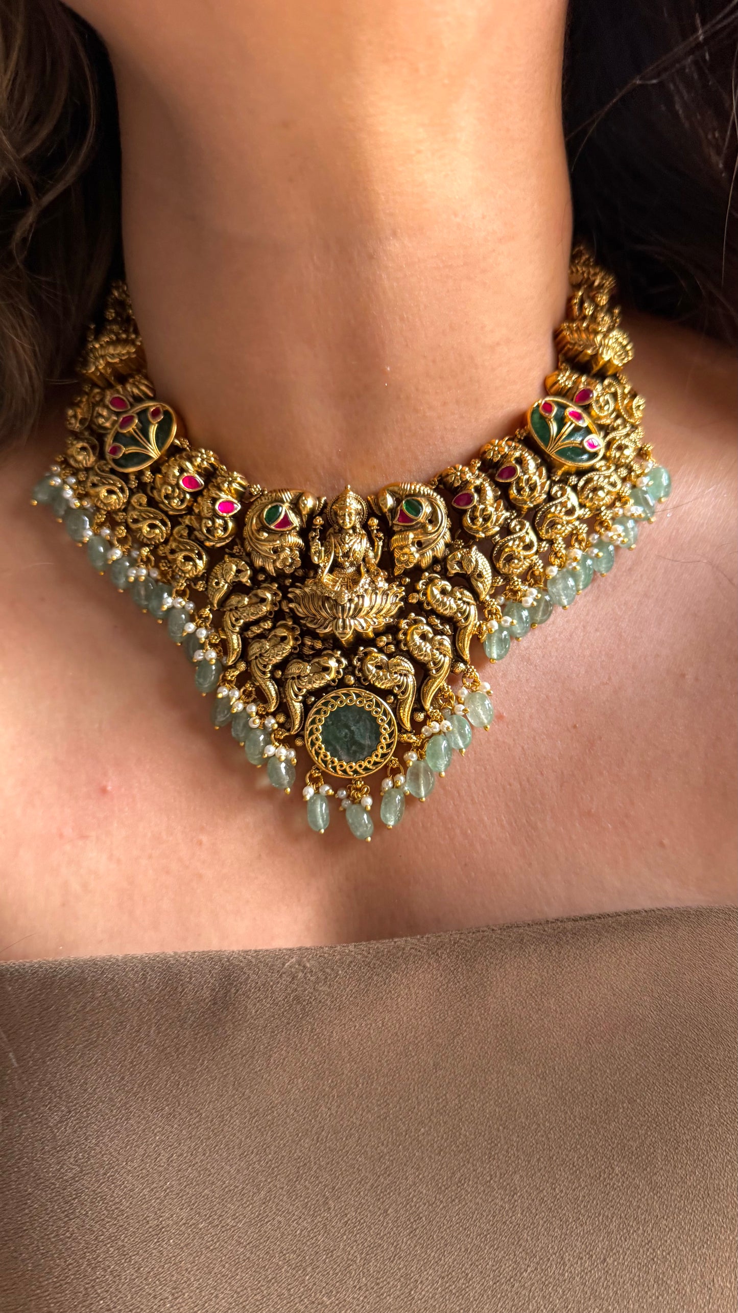 Goddes laxmi mint drop detailing necklace
