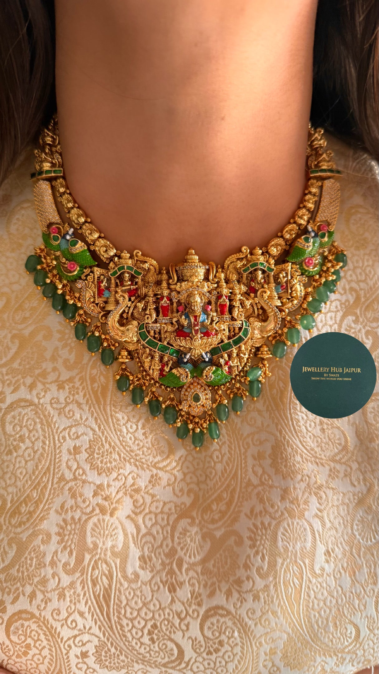 Temple meenakari lotus necklace
