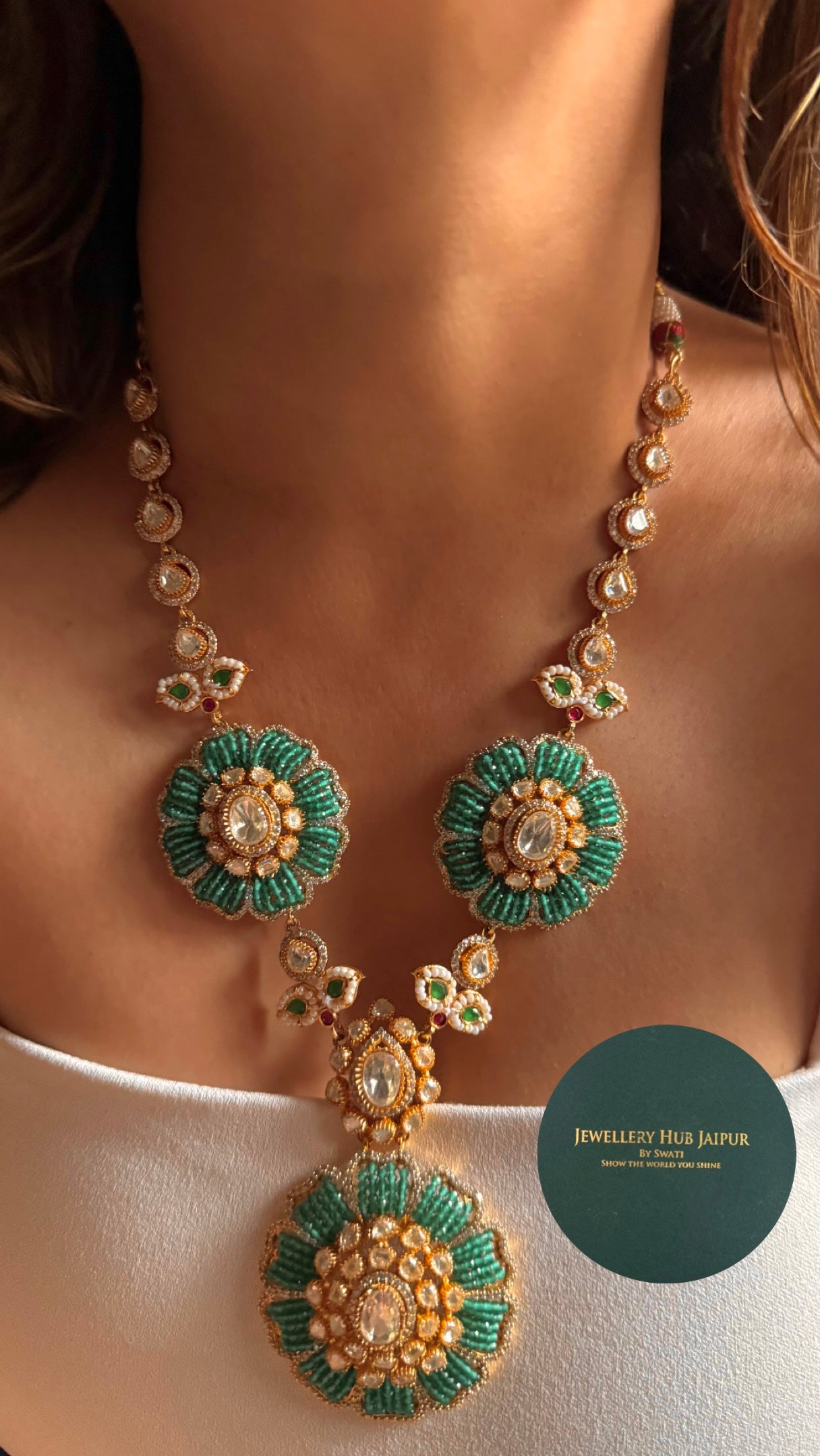 Real moissanite floral turquoise contemporary Necklace