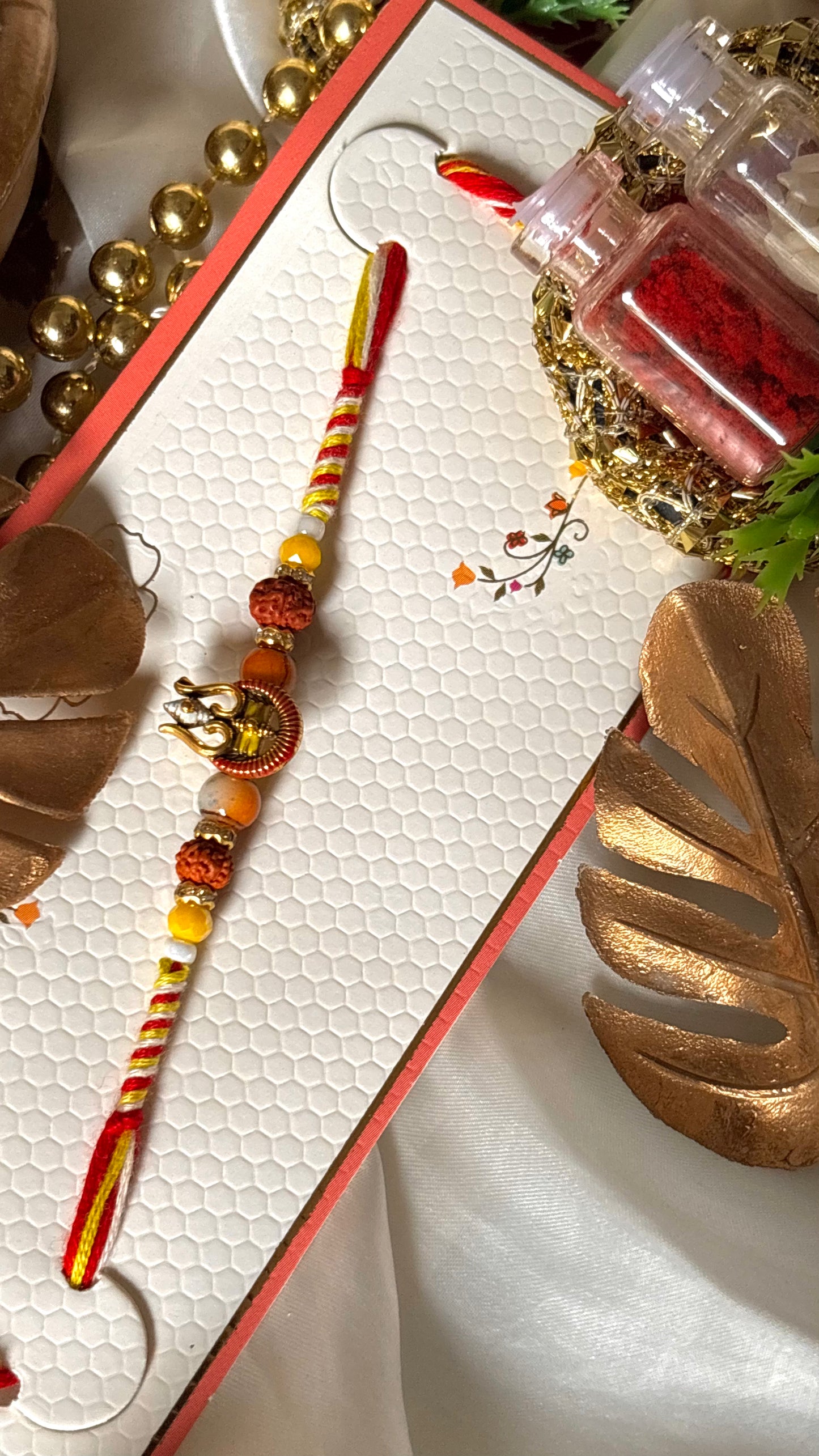 Shiva inspired Rudraksh Rakhi (red) ( shipping will be extra )