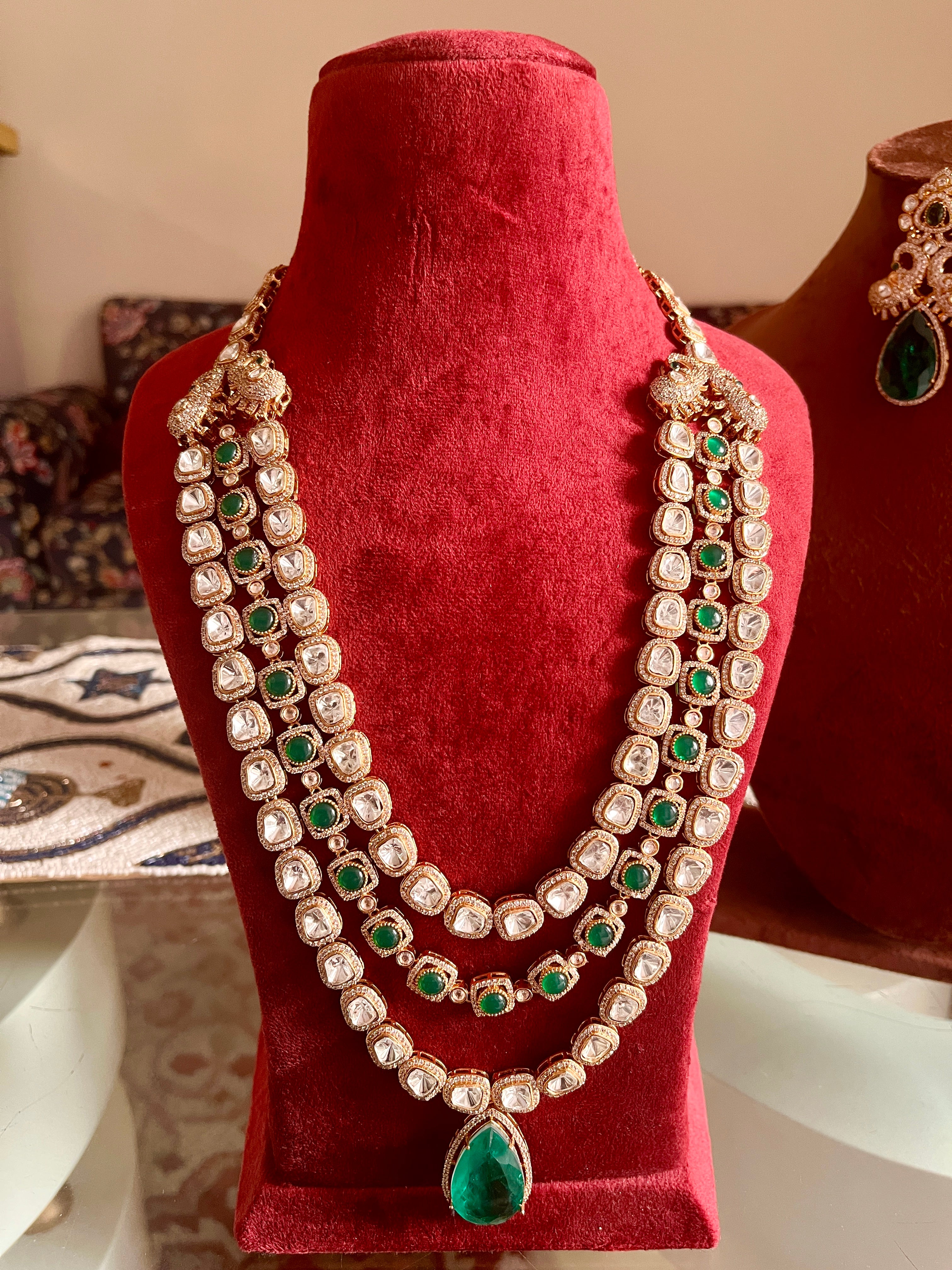 Three layered emerald Doublet rani haar