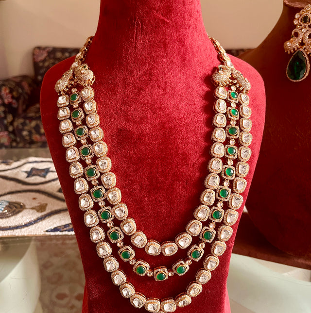 Three layered emerald Doublet rani haar