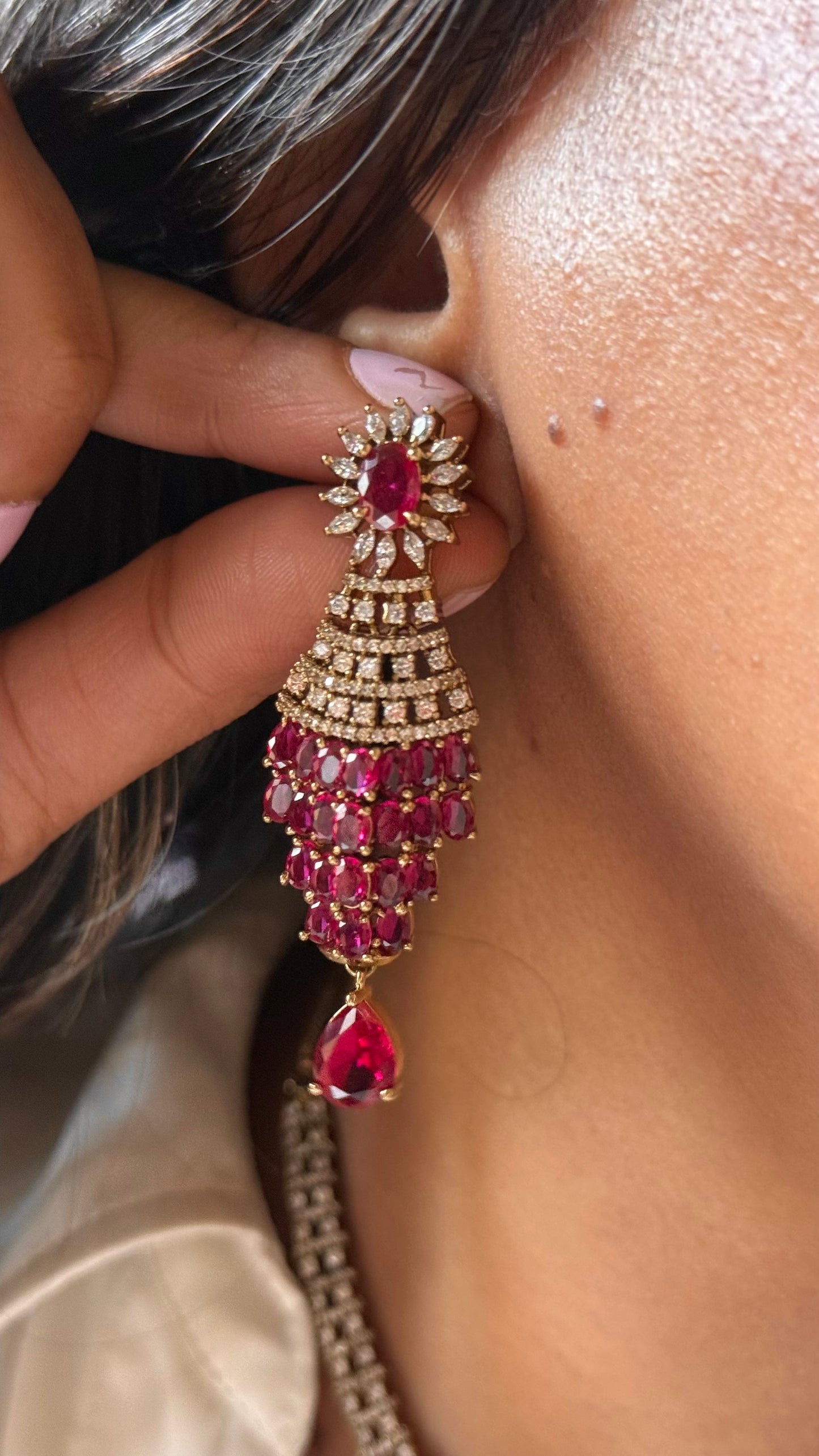 Ruby with Rani pink doublets cz diamond collar Necklace