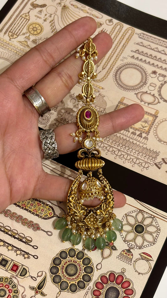 Oxidised heritage jhumki style maangtika