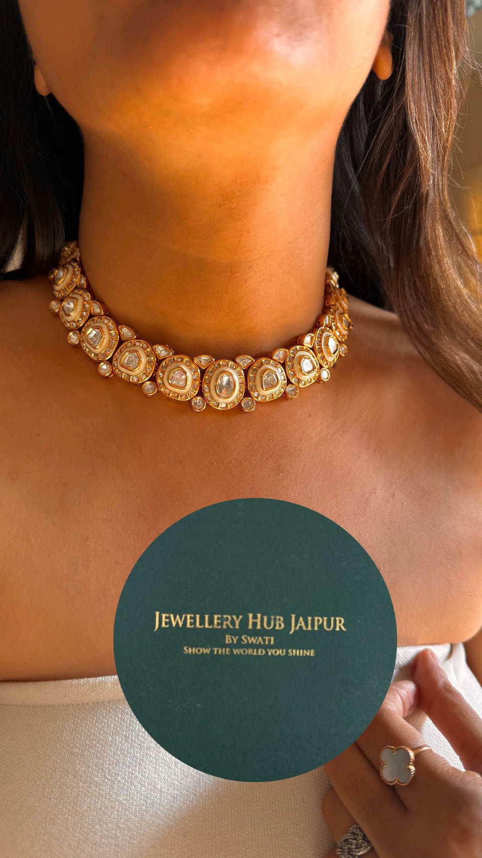 Offwhite meenakari polki necklace