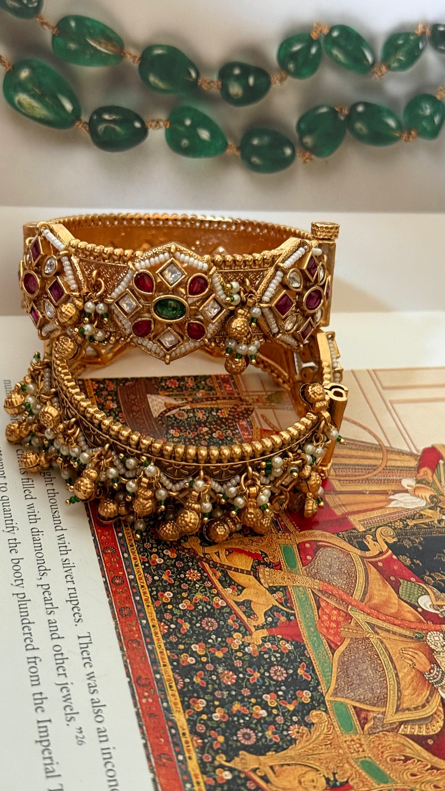 Rani pink & emerald floral rajwada openable bangle