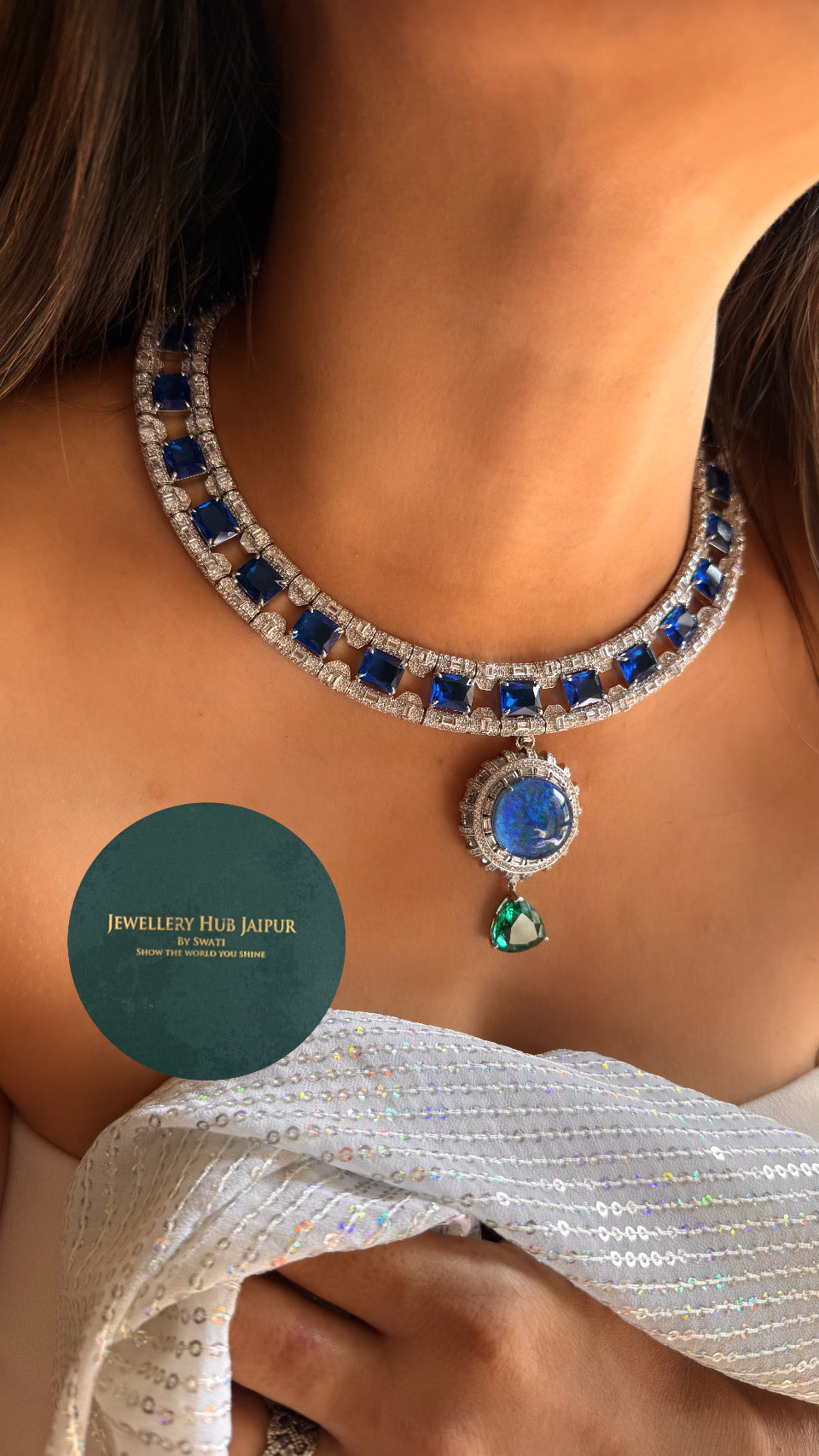 Sapphire & emerald Bvlgari inspired cocktail necklace (detachable)