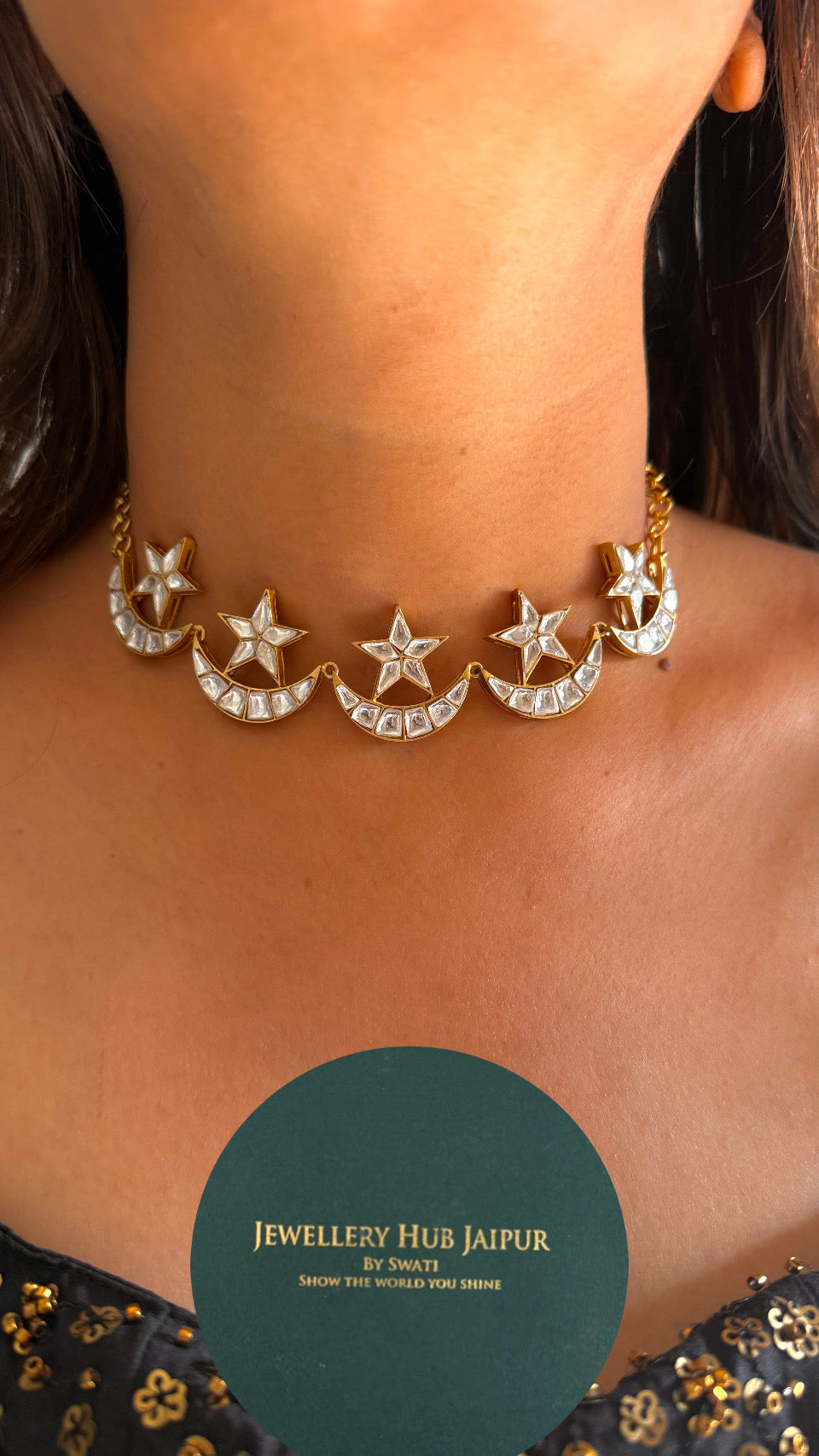 Star & moon paachi kundan set