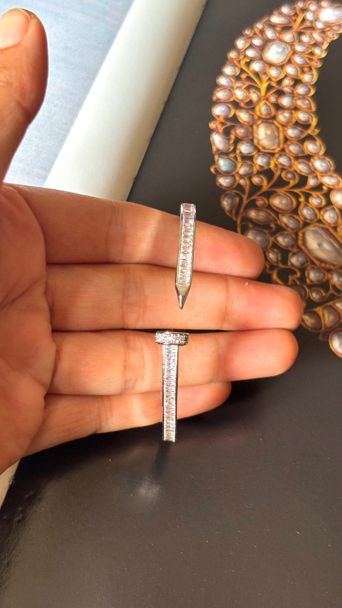 Silver Tone with diamond Open Nail Bracelet