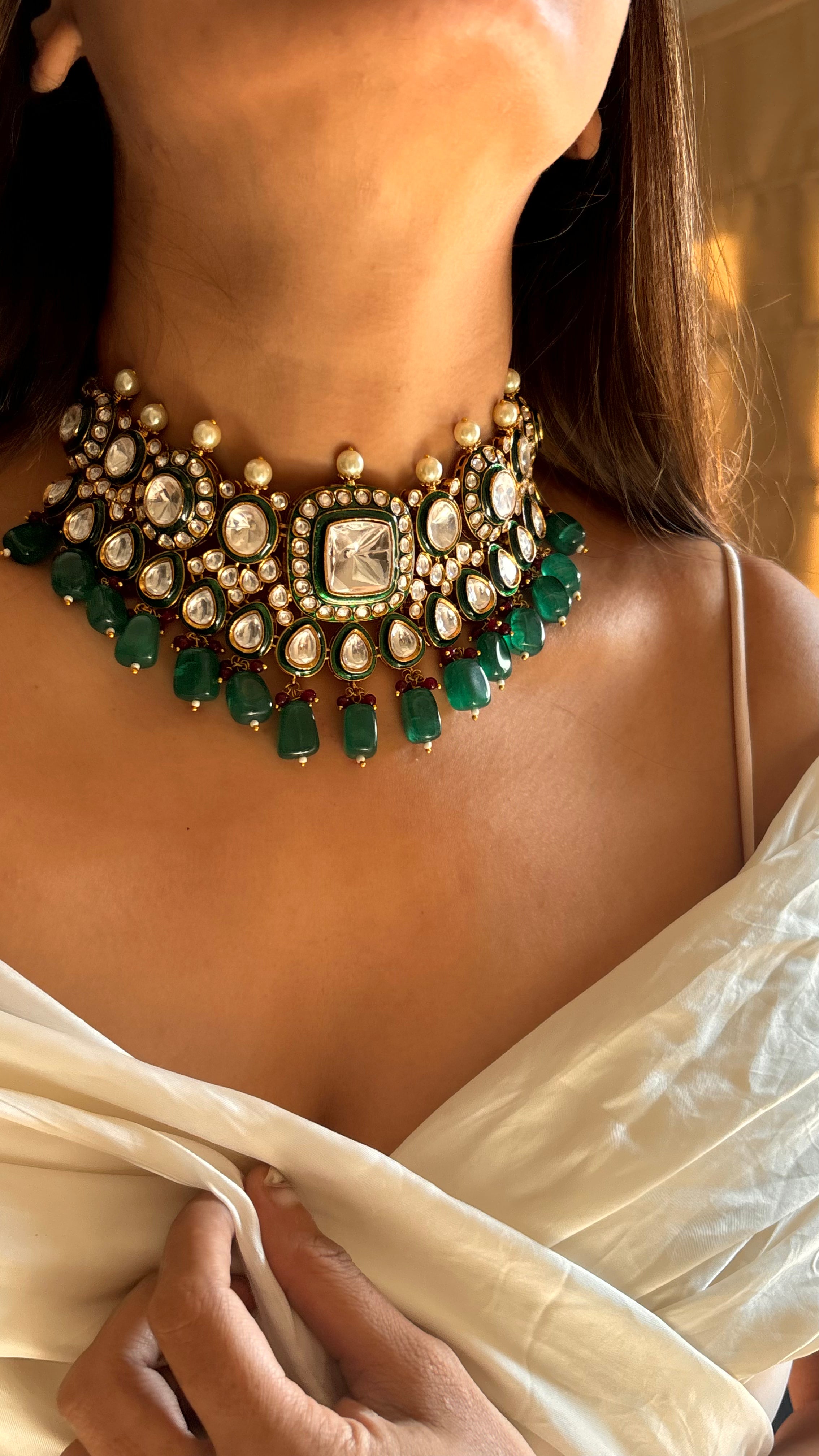 Uncut polki meenakari choker