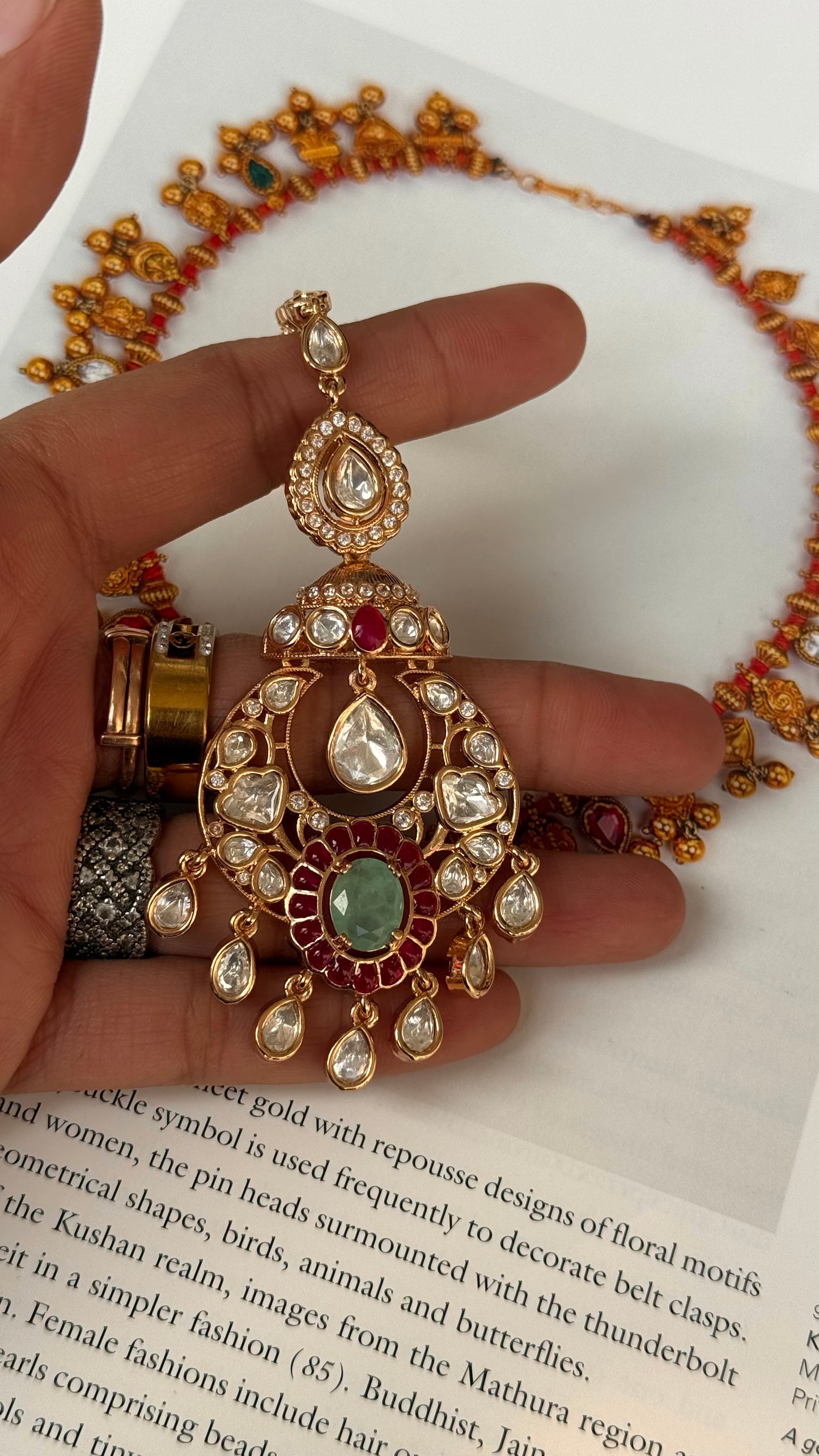 mint & ruby gold maangtika