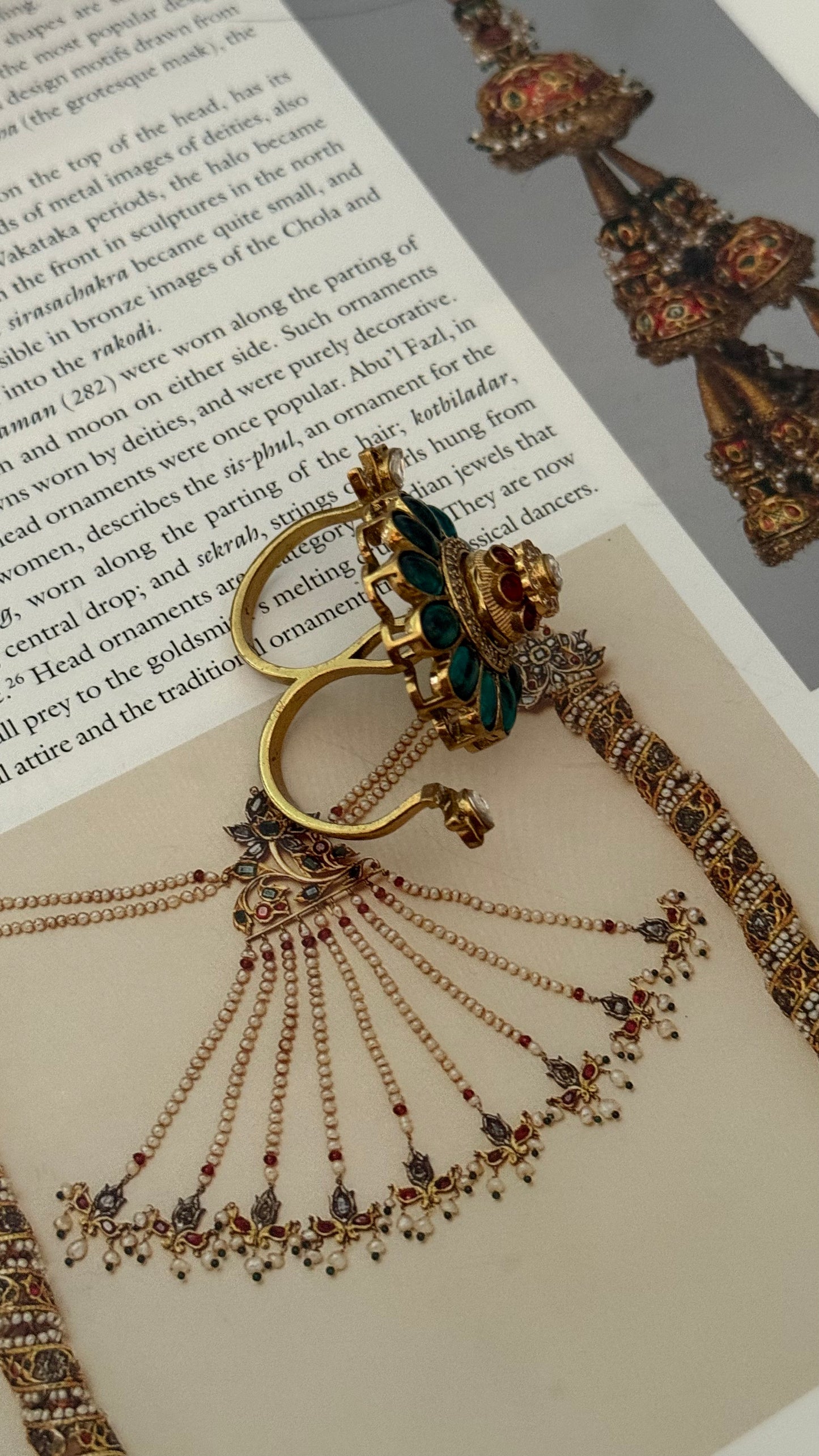 Emerald & ruby floral double finger ring