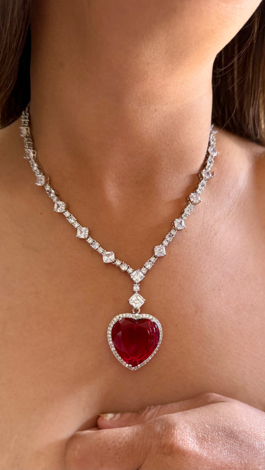 Viona Ruby heart diamond necklace