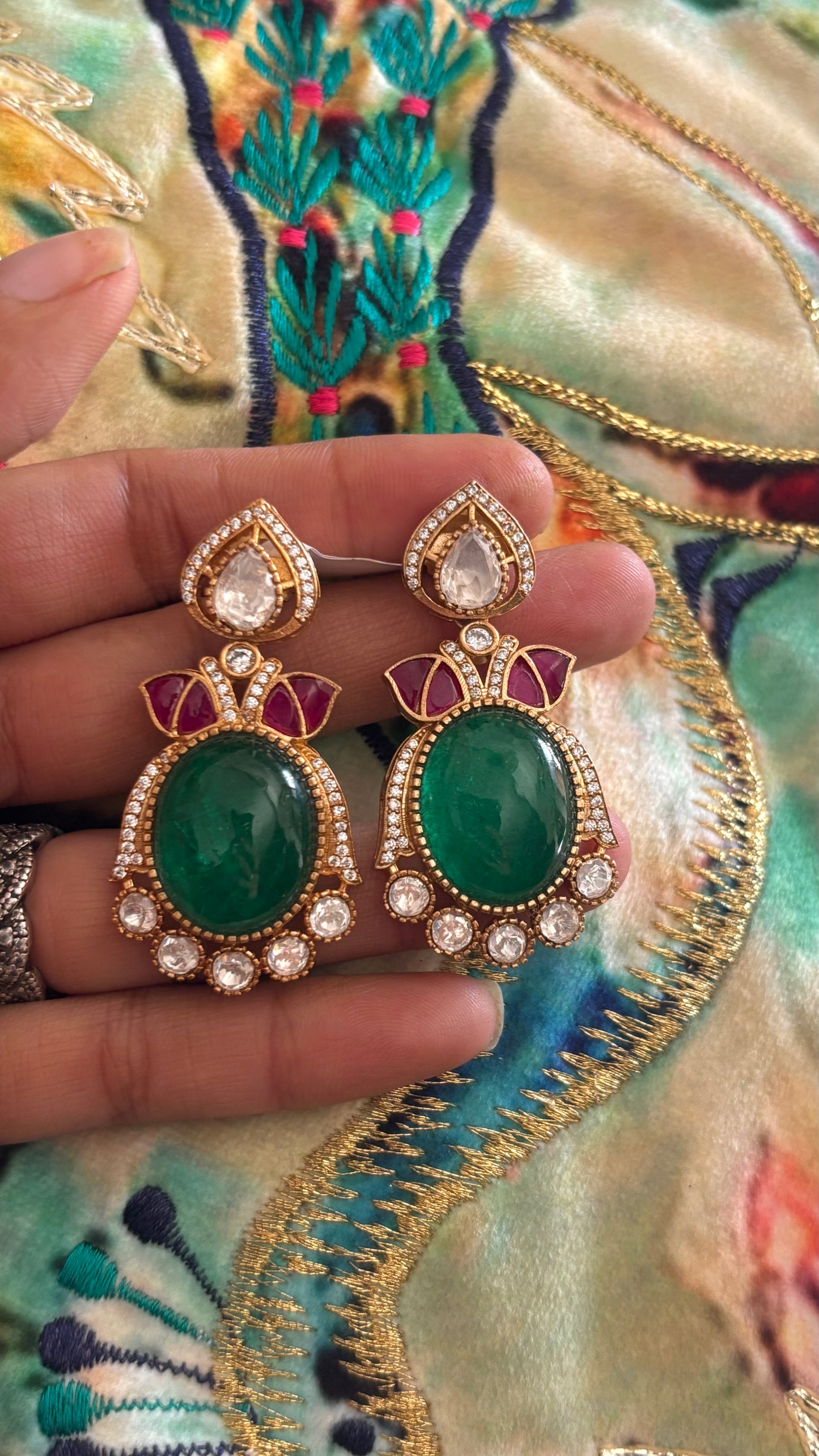 Emerald & ruby takkar work earrings