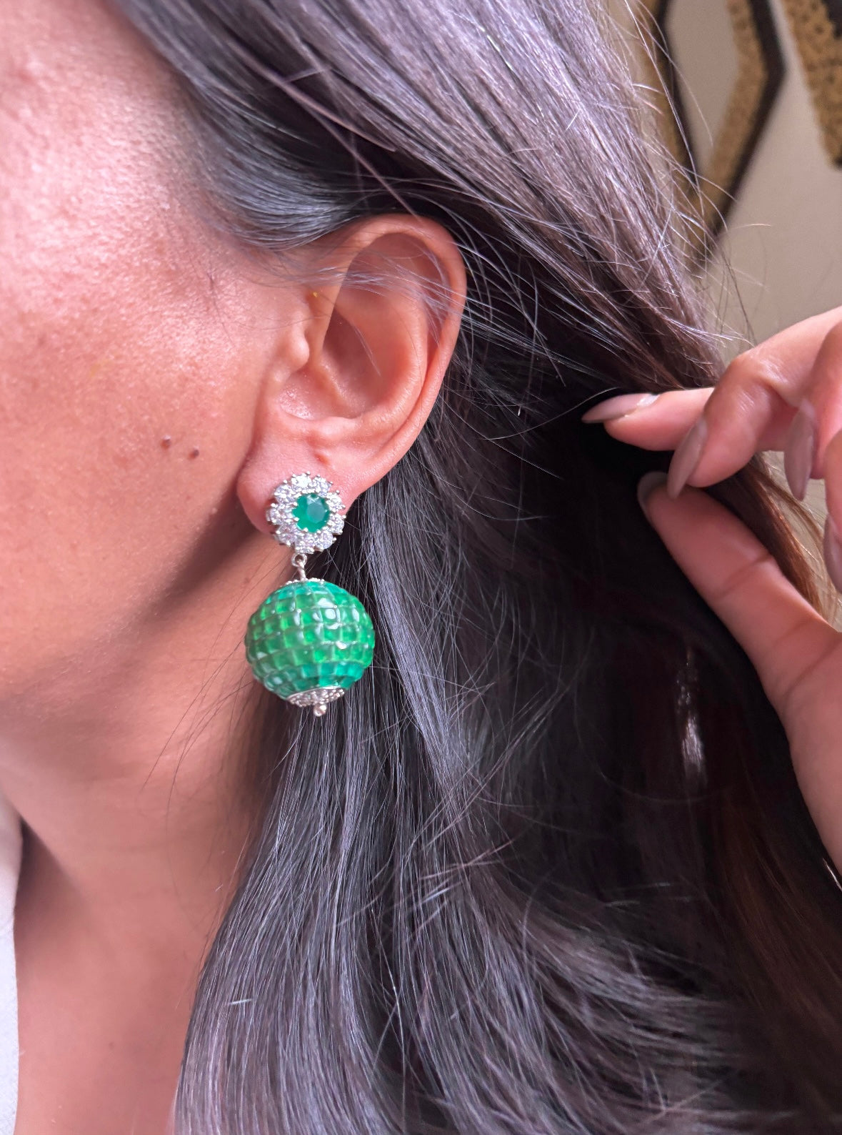 EmeraldCZ bomb earrings
