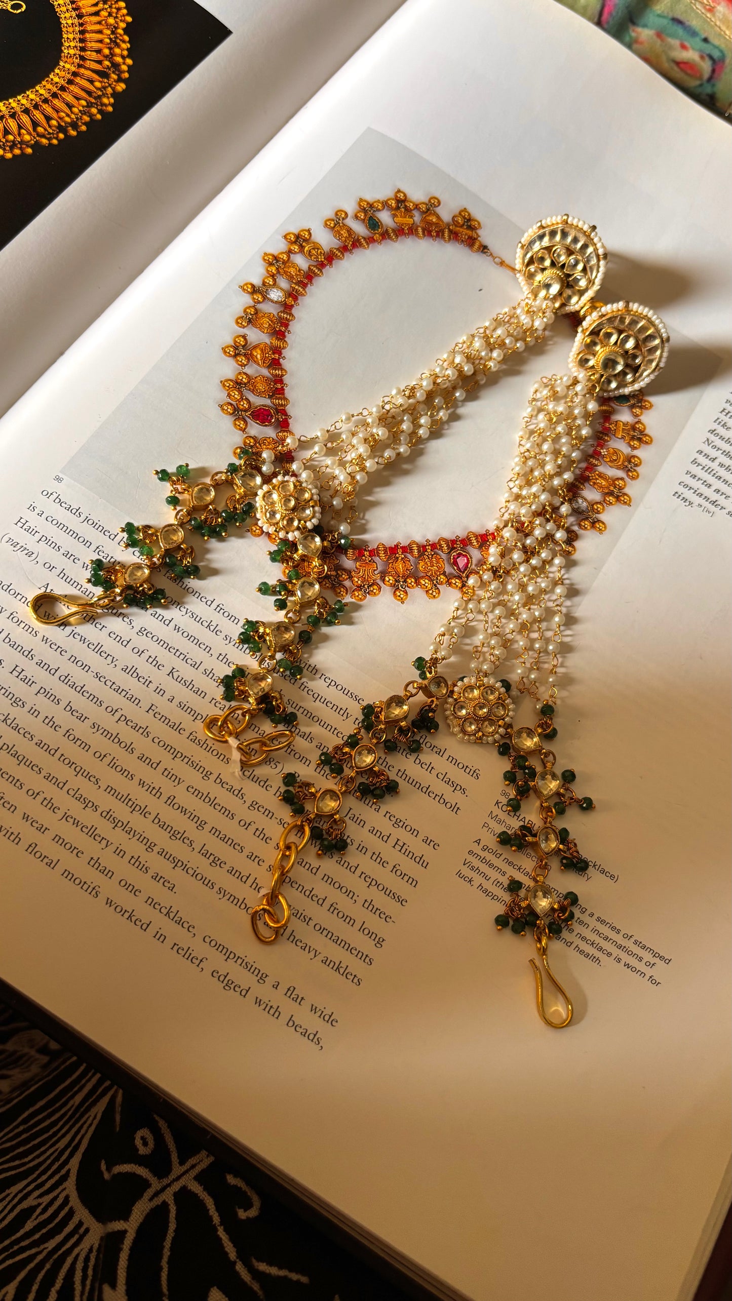 Paachi Kundan emerald with pearl Hathphool