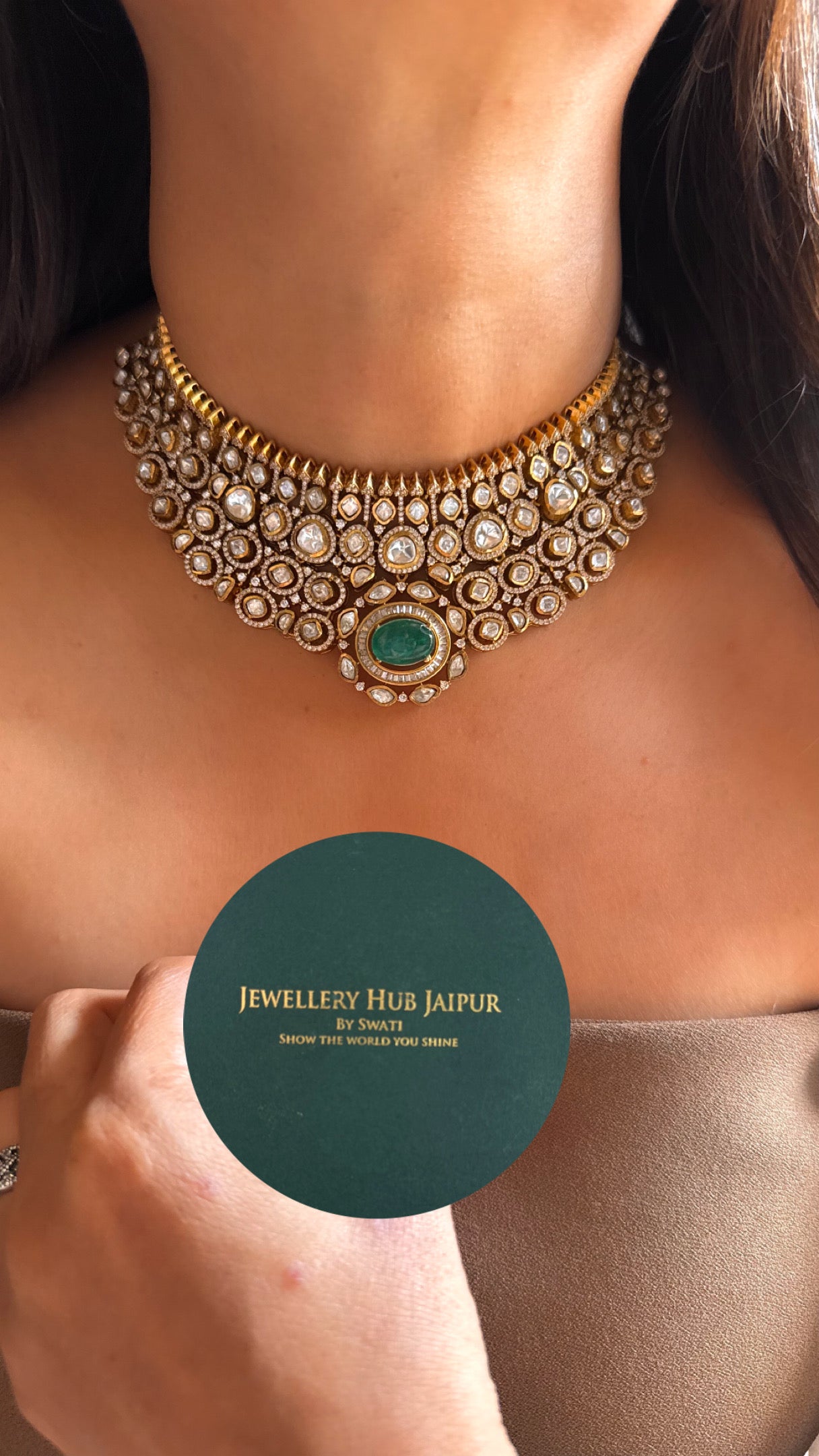 Emerald doublet stone real moissanite necklace