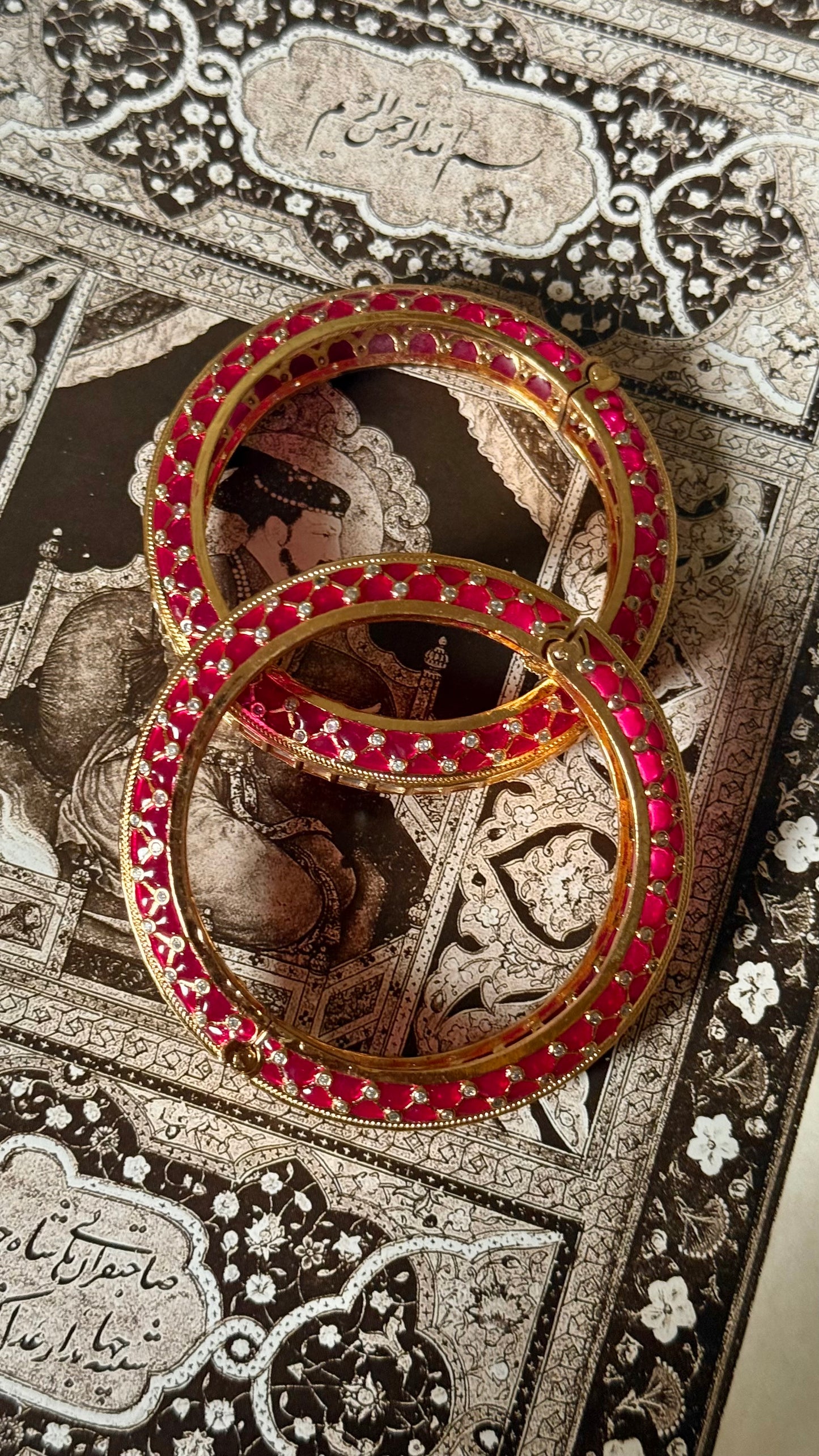 Moissanite & rani pink katdana openable bangle
