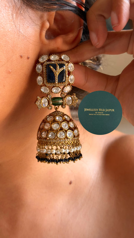 Emerald doublet moissanite polki jhumka