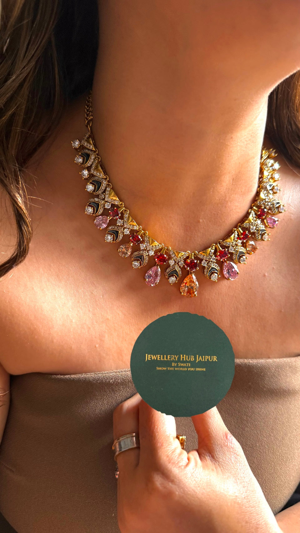 Tangerine mixed polki necklace set