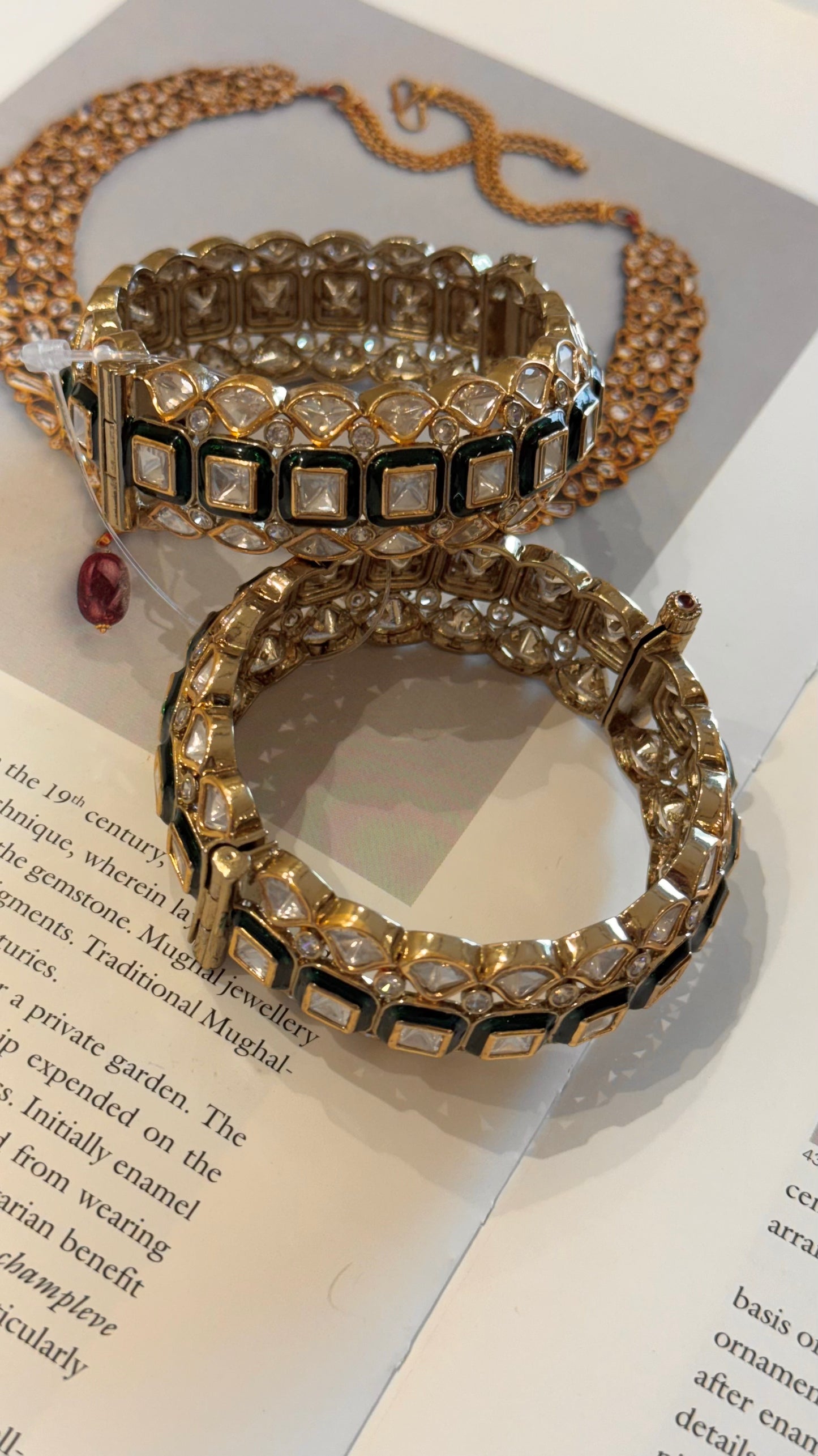 Real moissanite emerald meenakari bangle