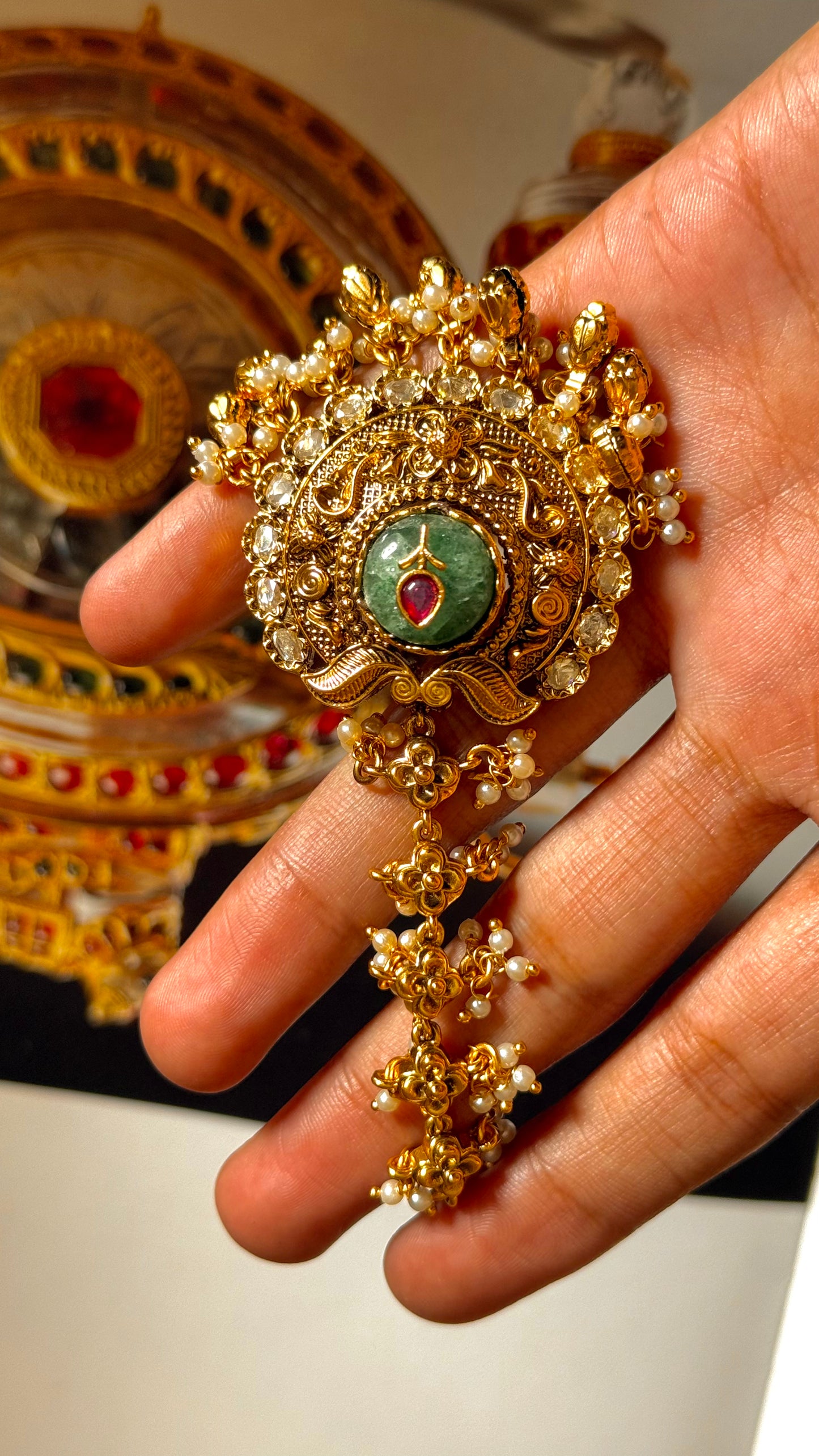 Mint inlay work Rajwada maangtika