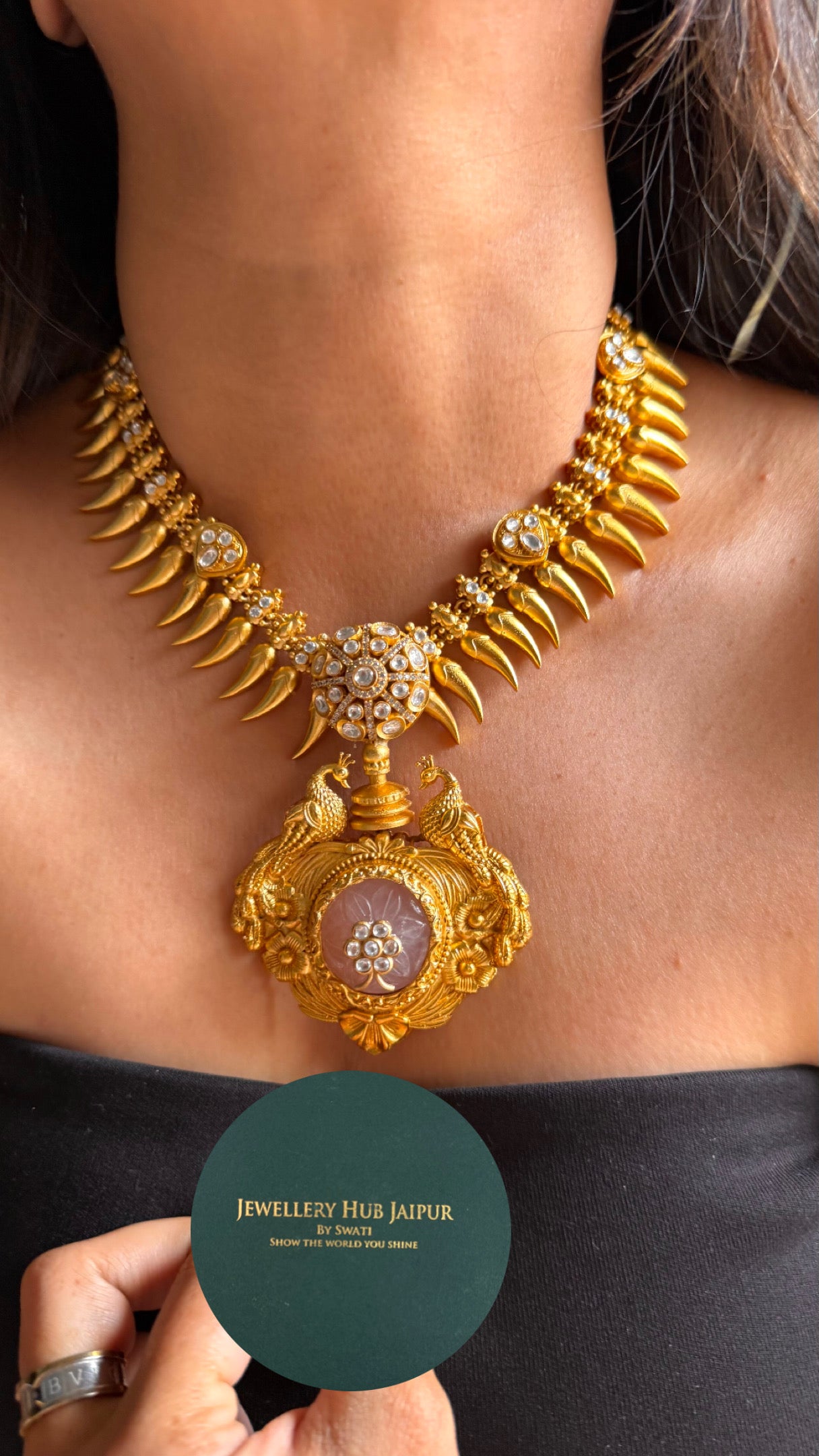 Swarna mayur kundan rose quartz amrapali Necklace