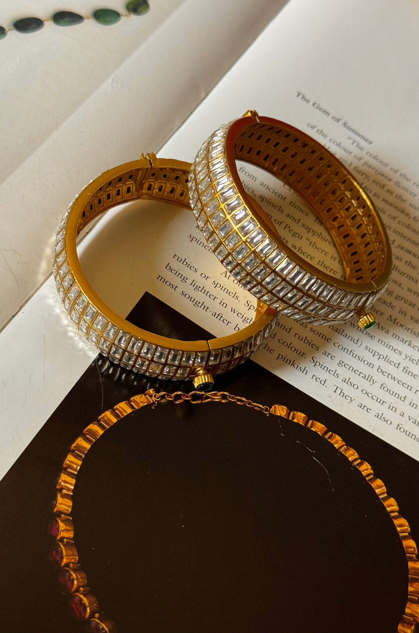 Emerald cut tripple line polki bangles