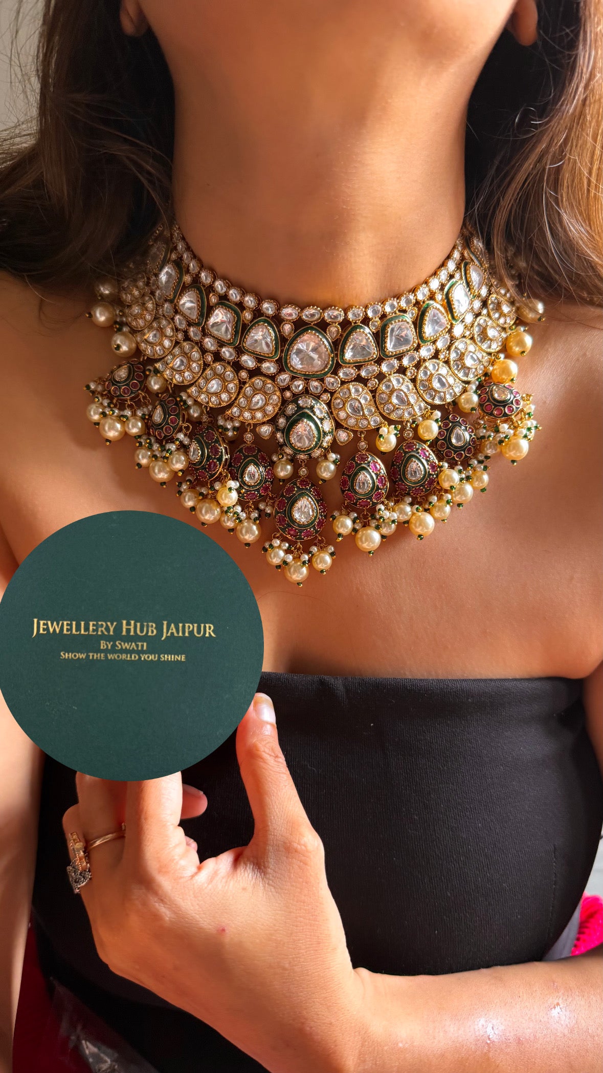 Gaurangi Uncut polki meenakari pearl bridal necklace