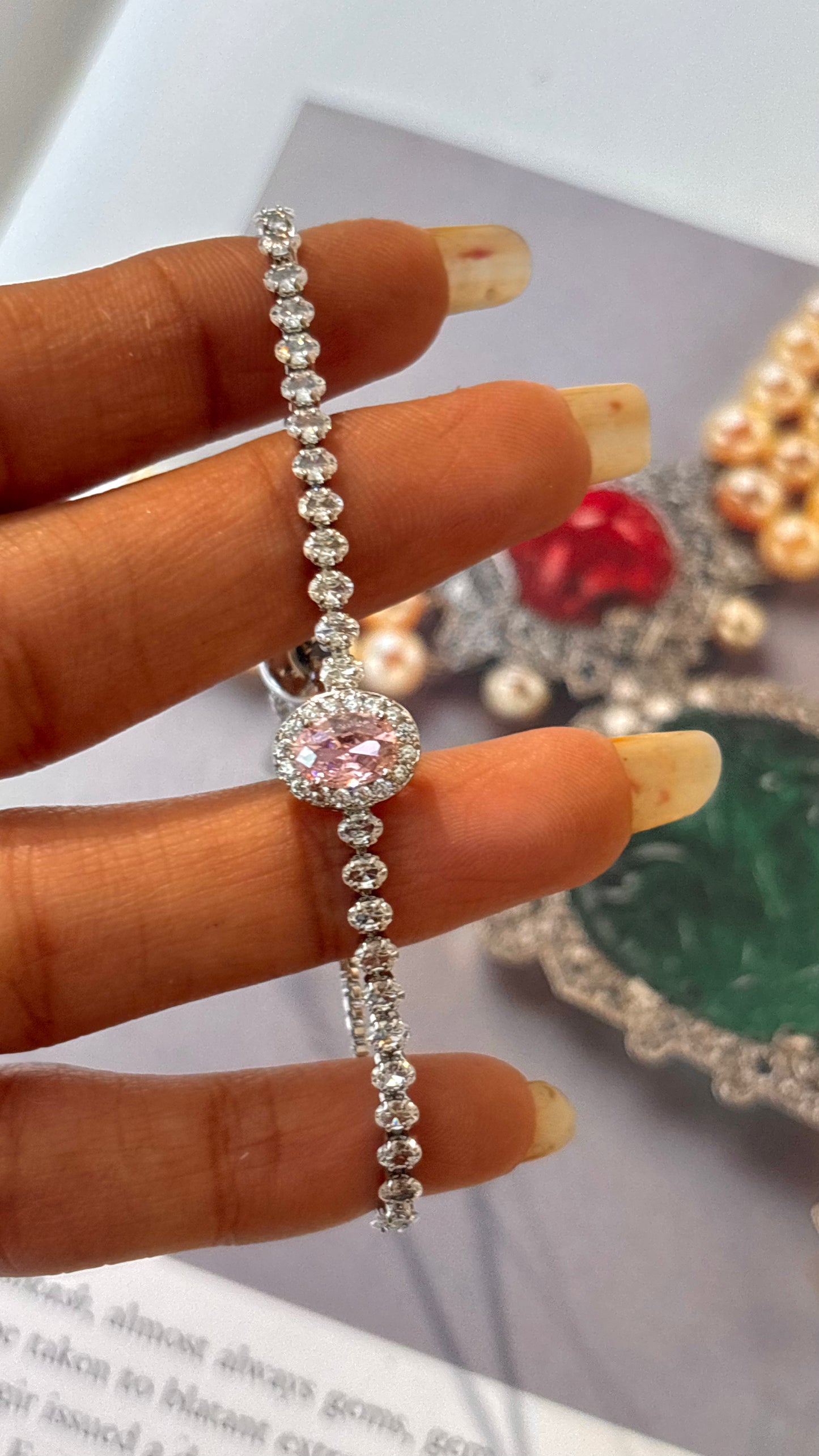 Rose quarts cz diamond adjustable bracelet