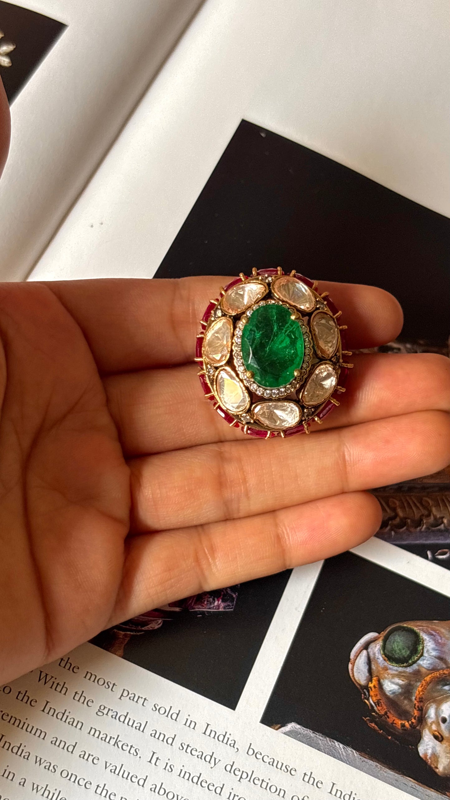 Emerald doublet peeli polki ring