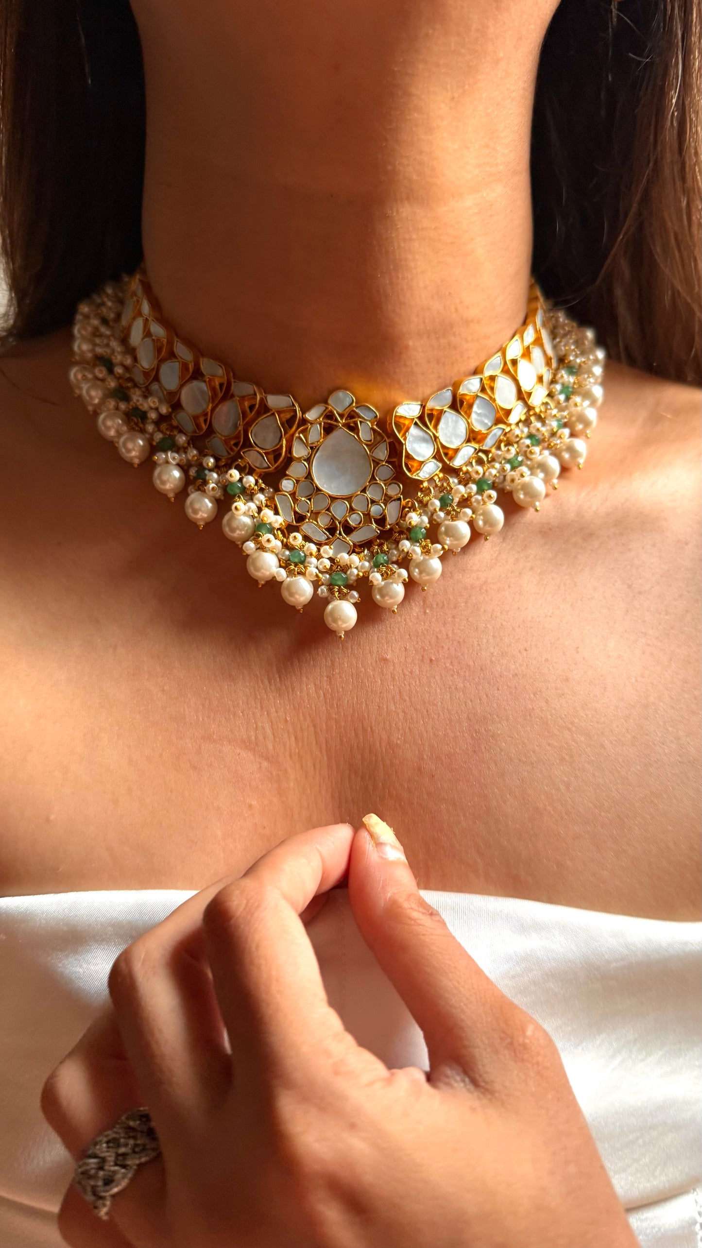 Mother of pearl with mint & pearl drop rajwada set
