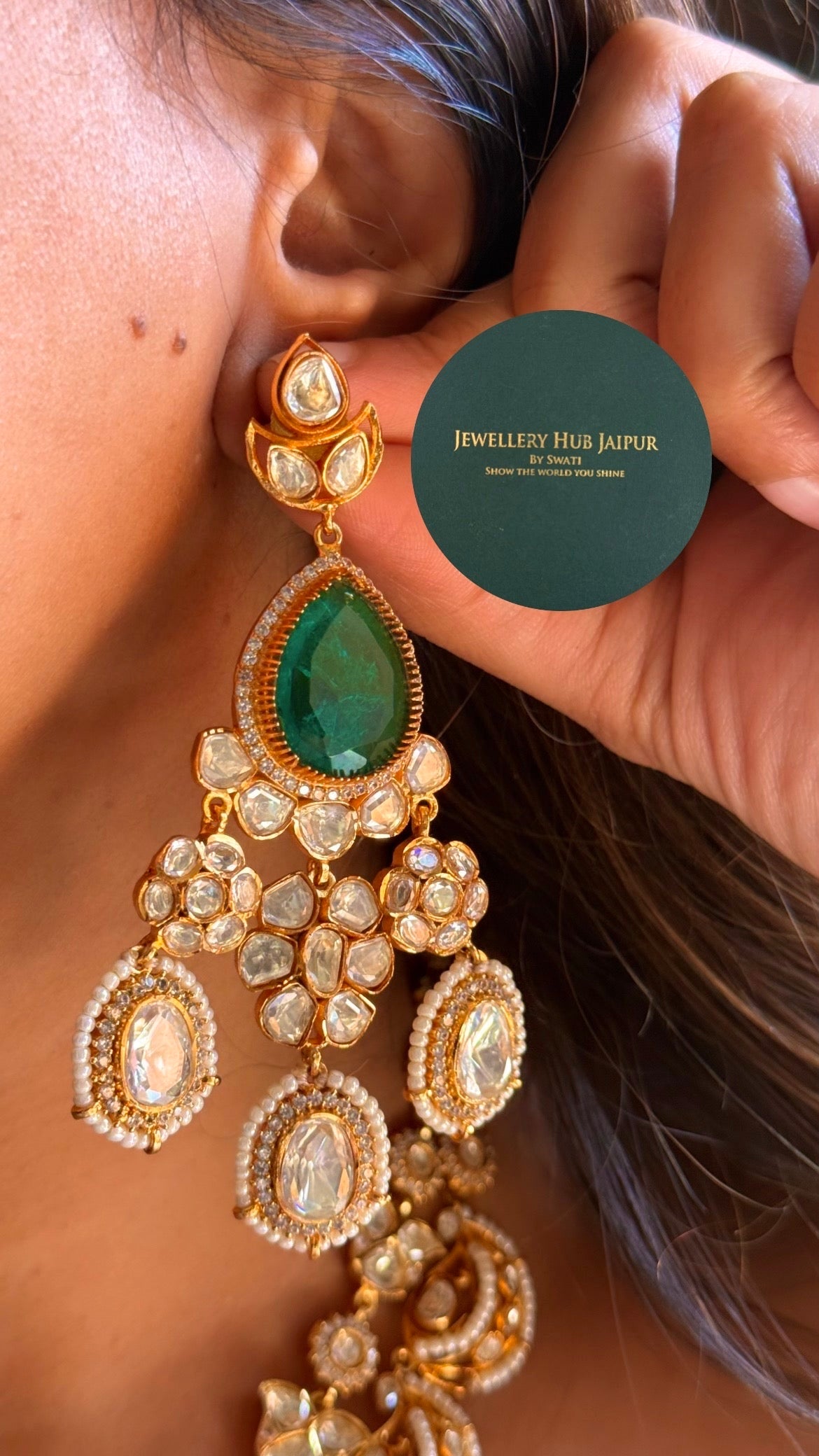 Real moissanite & emerald doublet with mint strawberry designer mid length set