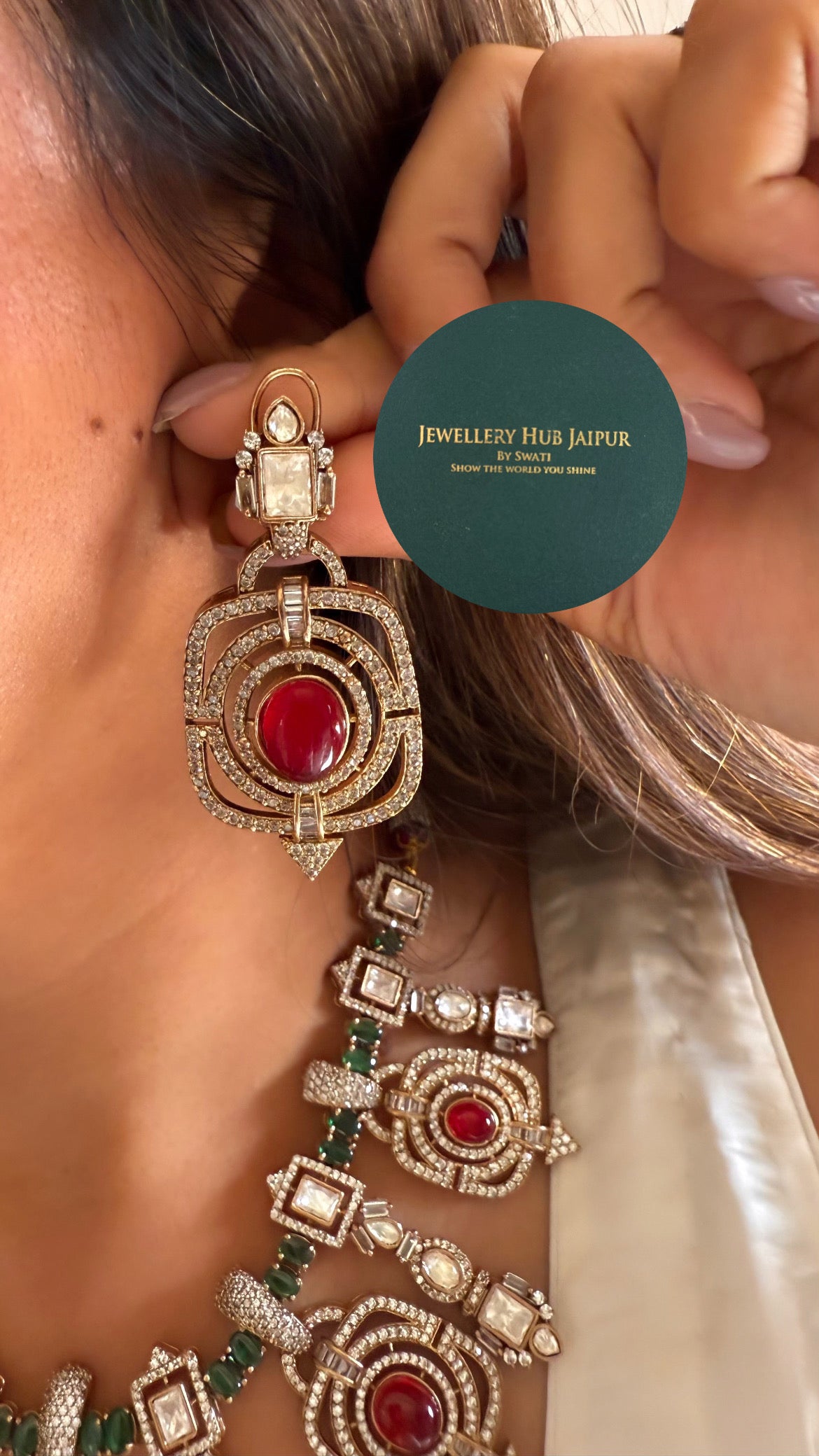 Ruby & emerald doublet necklace set