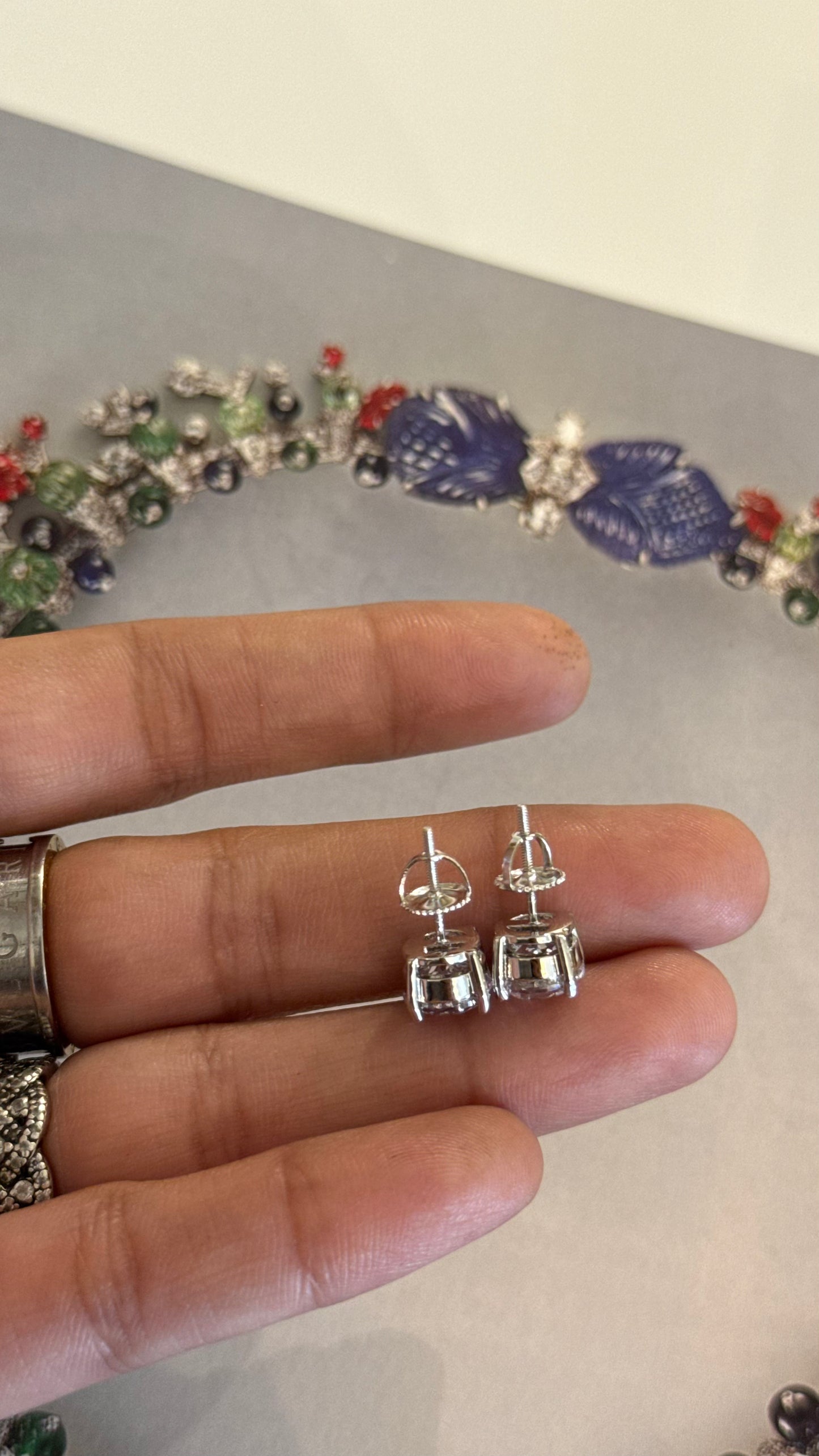 Silver One Carat Solitaire Diamond Studds