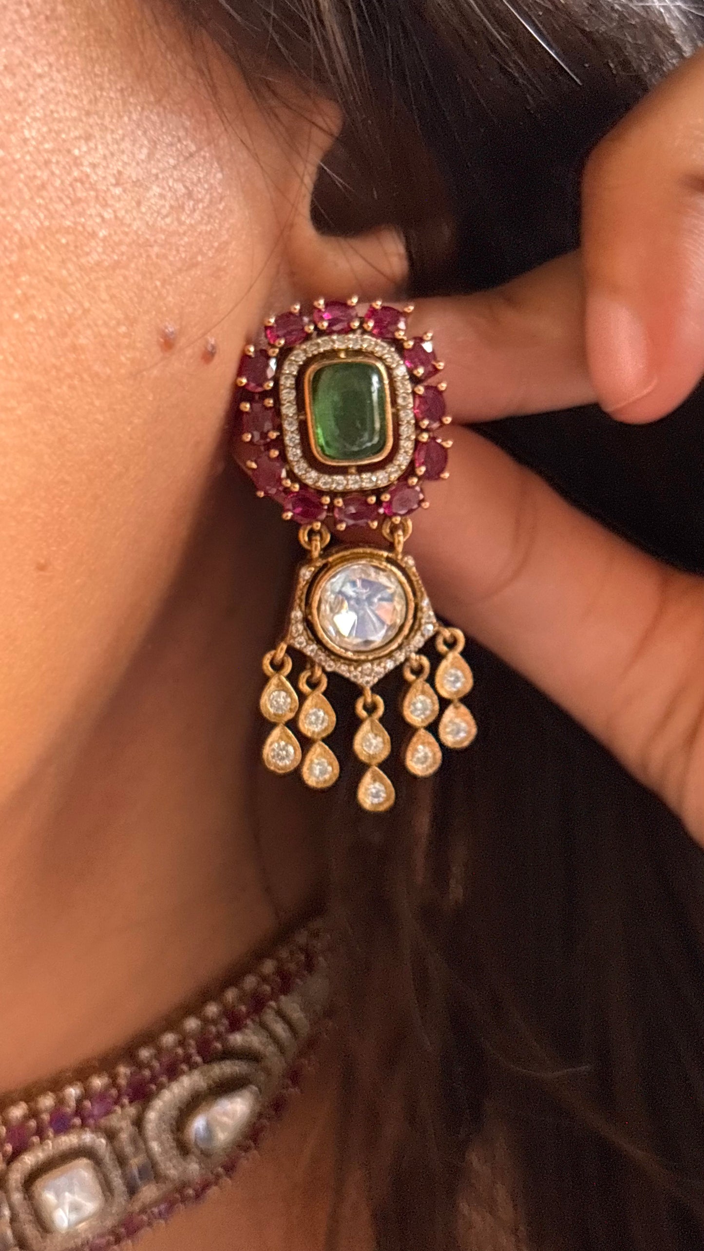 Emerald & Rani pink doublet designer choker necklace