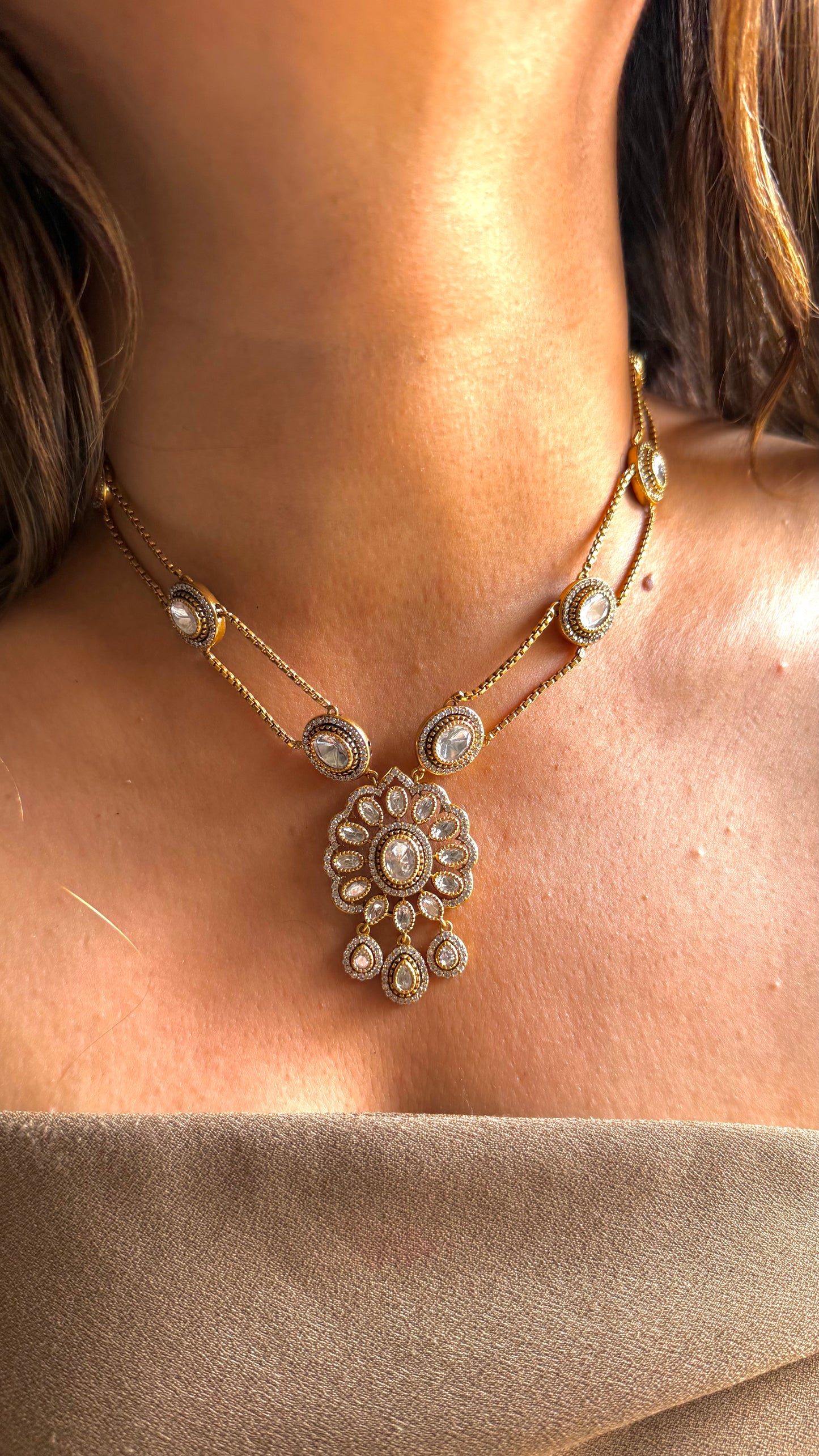 Uncut Polki floral teardrop necklace