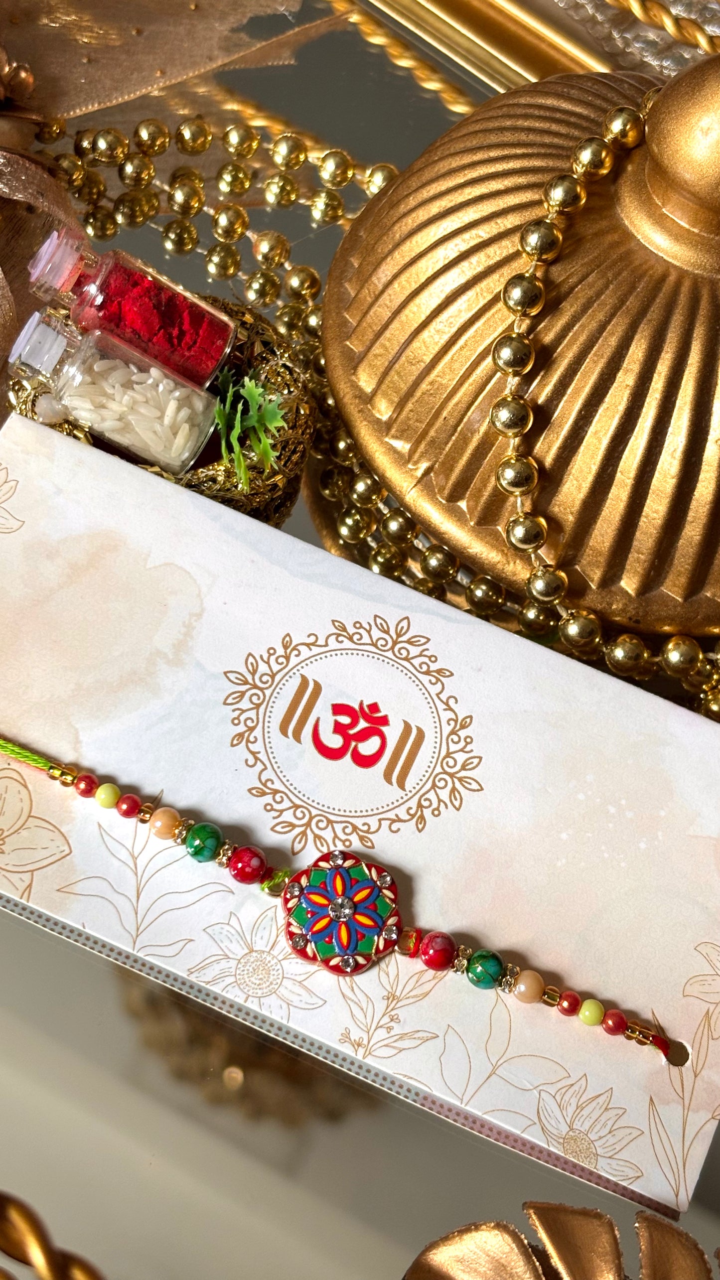 Floral meenkari nakashi minimalist rakhi ( shipping will be extra )