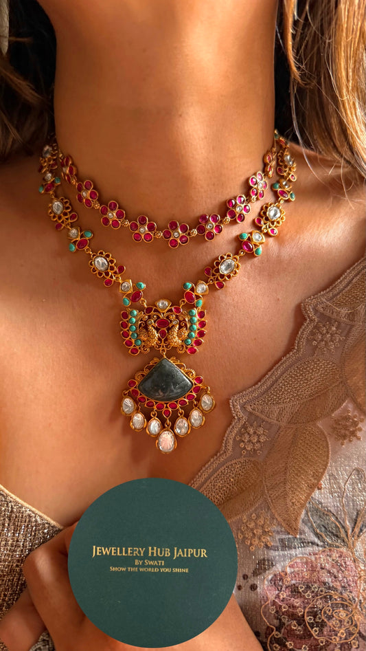 Amrapali inspired with natural stone ruby combo necklace