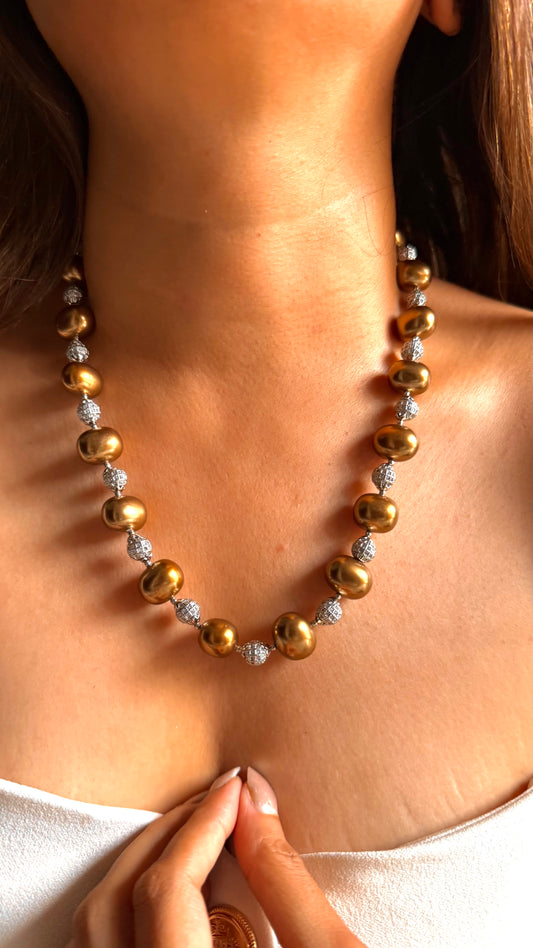 Chocolate Pearls & rhodium ball string set