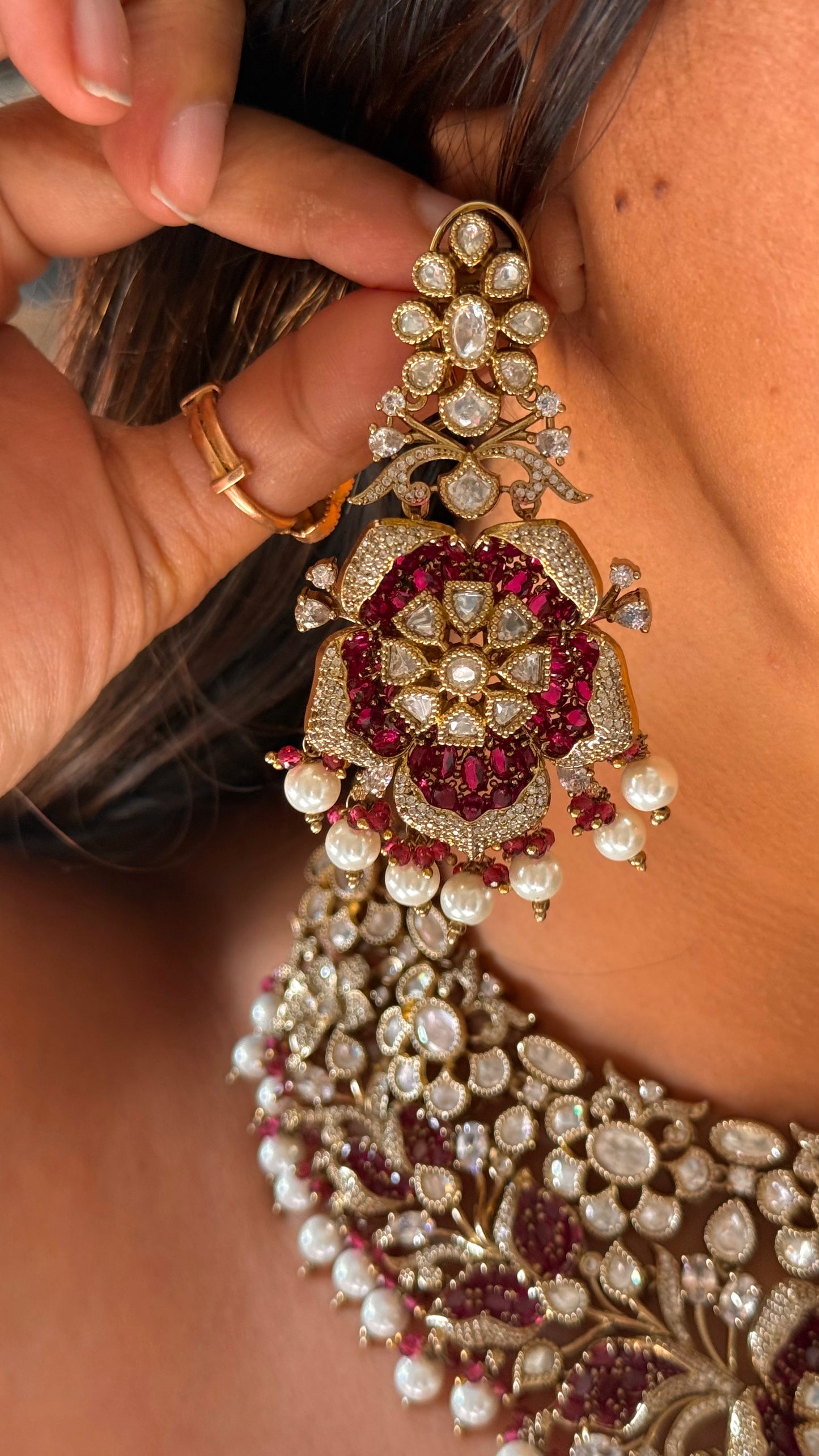 Ruby floral takkar work desigmer collar necklace