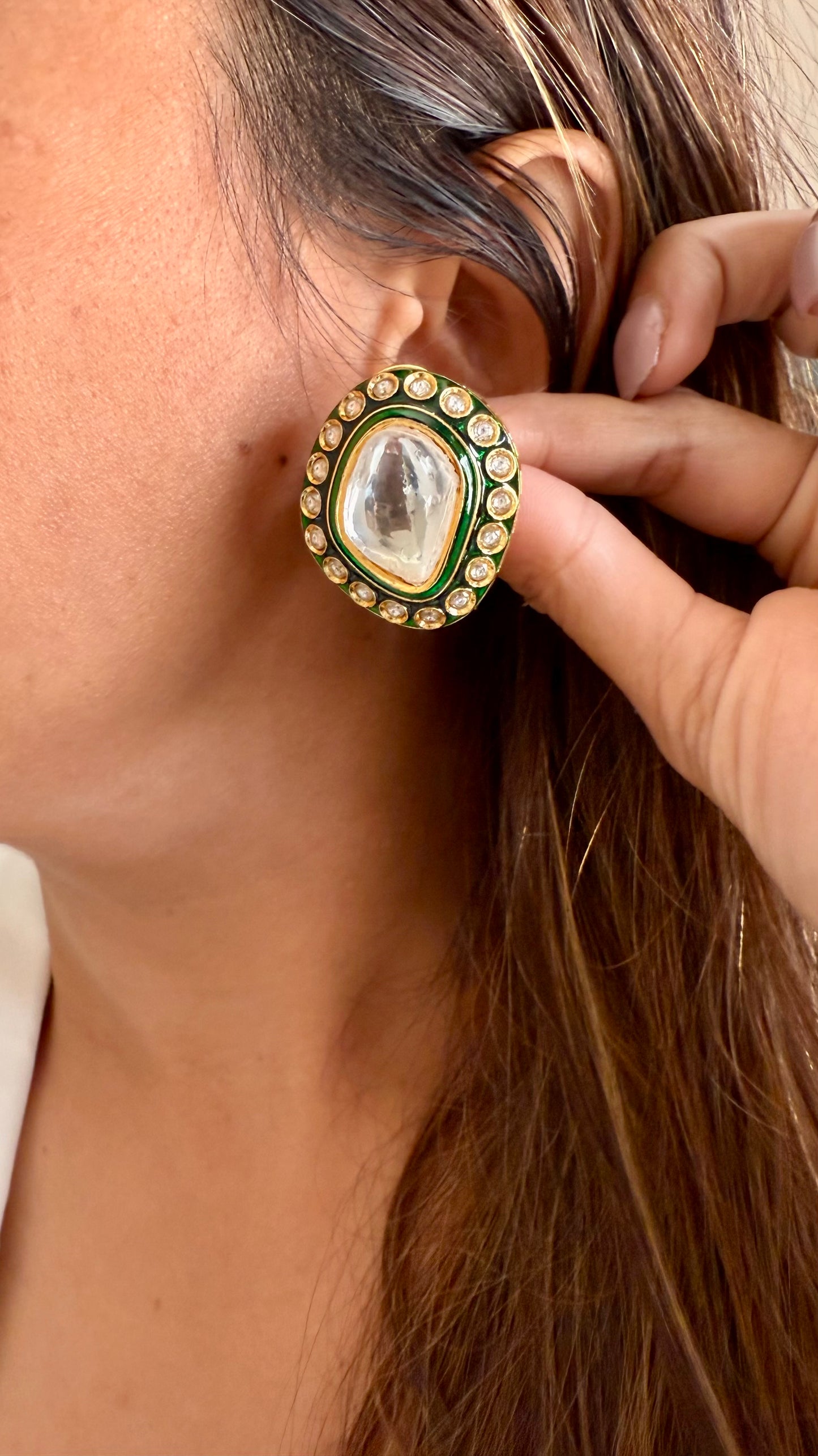 Meenakari emerald polki studs