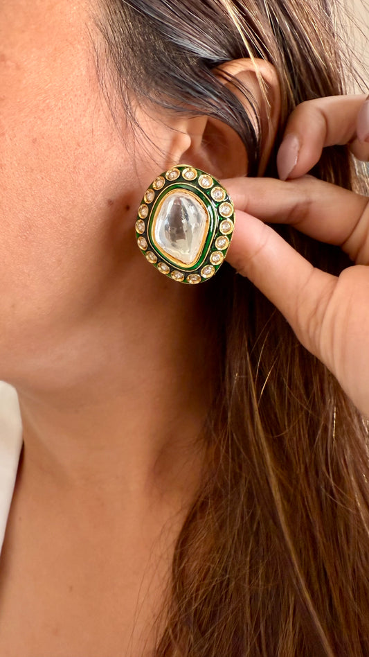 Meenakari emerald polki studs
