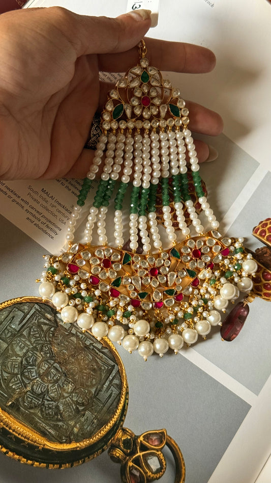 Paachi Rani pink floral with emerald & pearl drop passa