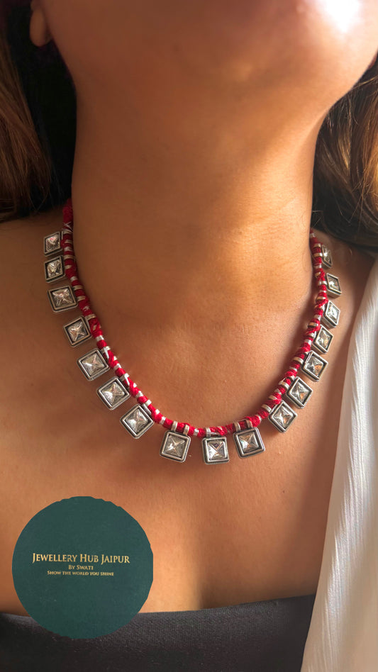 Tribal Ghera Square Pendant Collar Necklace