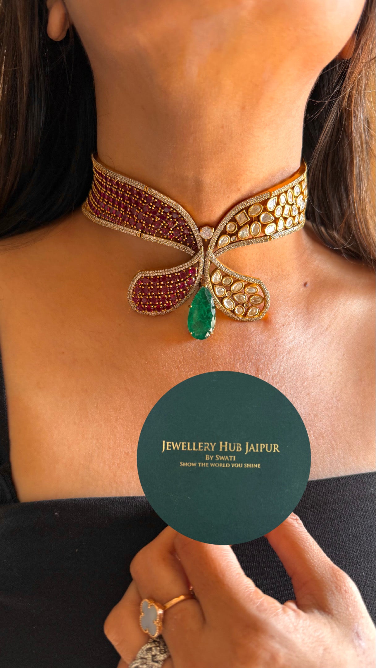 Ruby & emerald stone  cocktail necklace