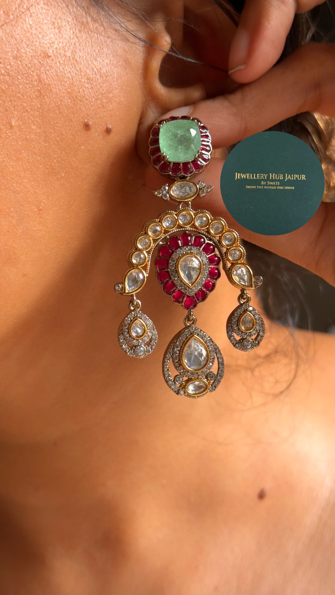 Mint doublet & rani pink moissanite uncut polki bridal choker set