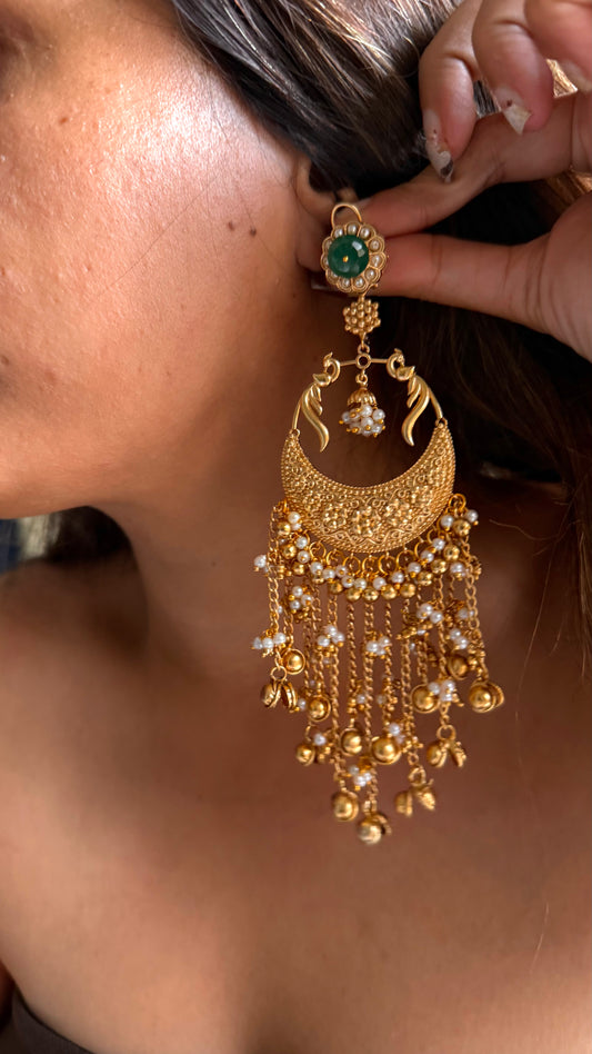 Emerald doublet peacock golden jhumka